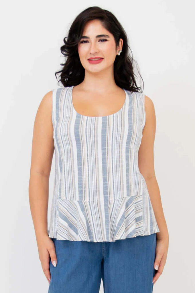 Ginny Tank, Sand Stripe, Linen Bamboo - Final Sale