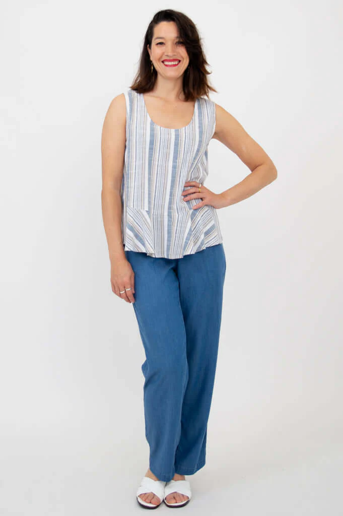 Ginny Tank, Sand Stripe, Linen Bamboo - Final Sale - Image 3
