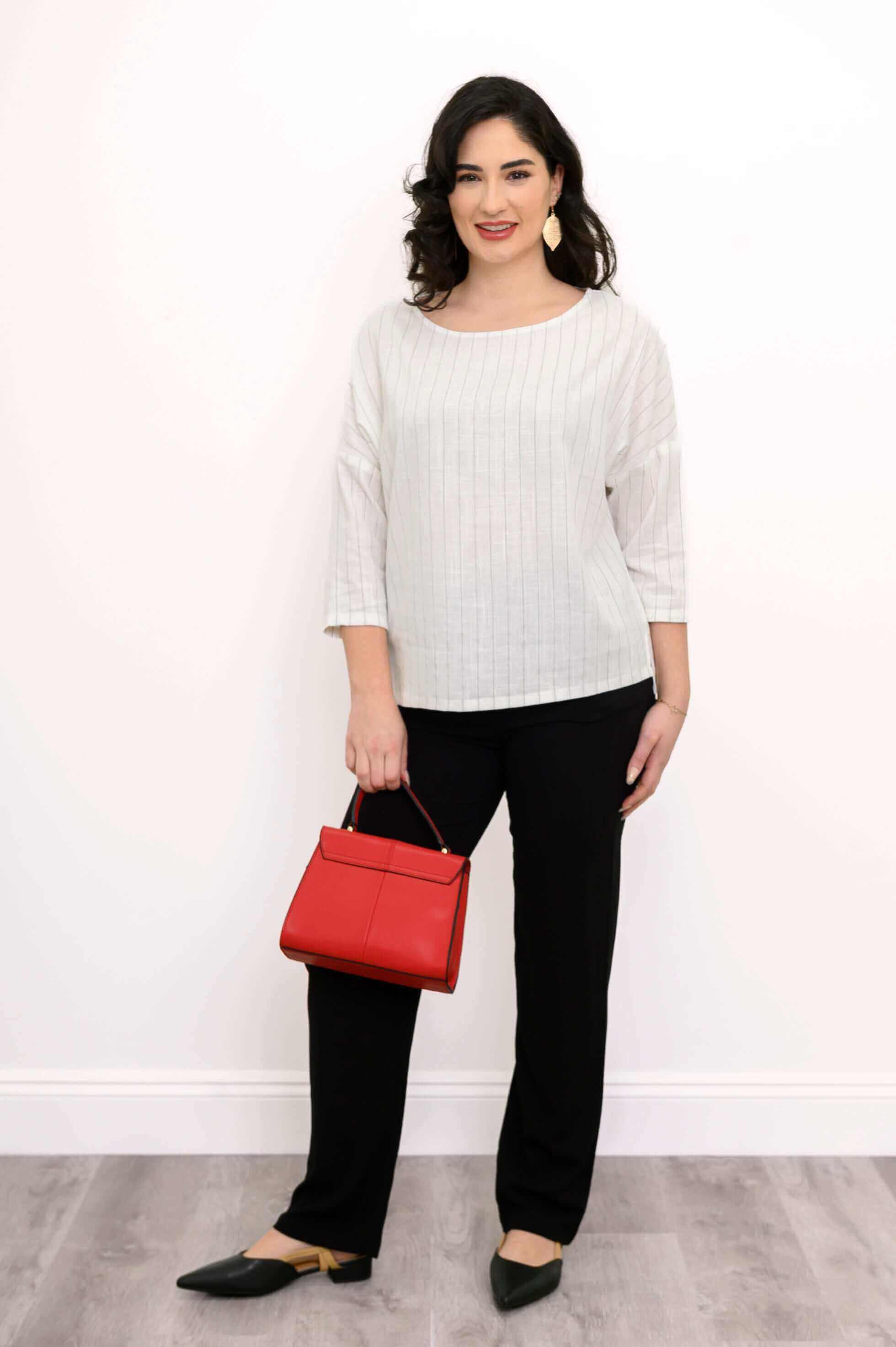 Grace Top, White Stripe, Linen Bamboo - Image 3