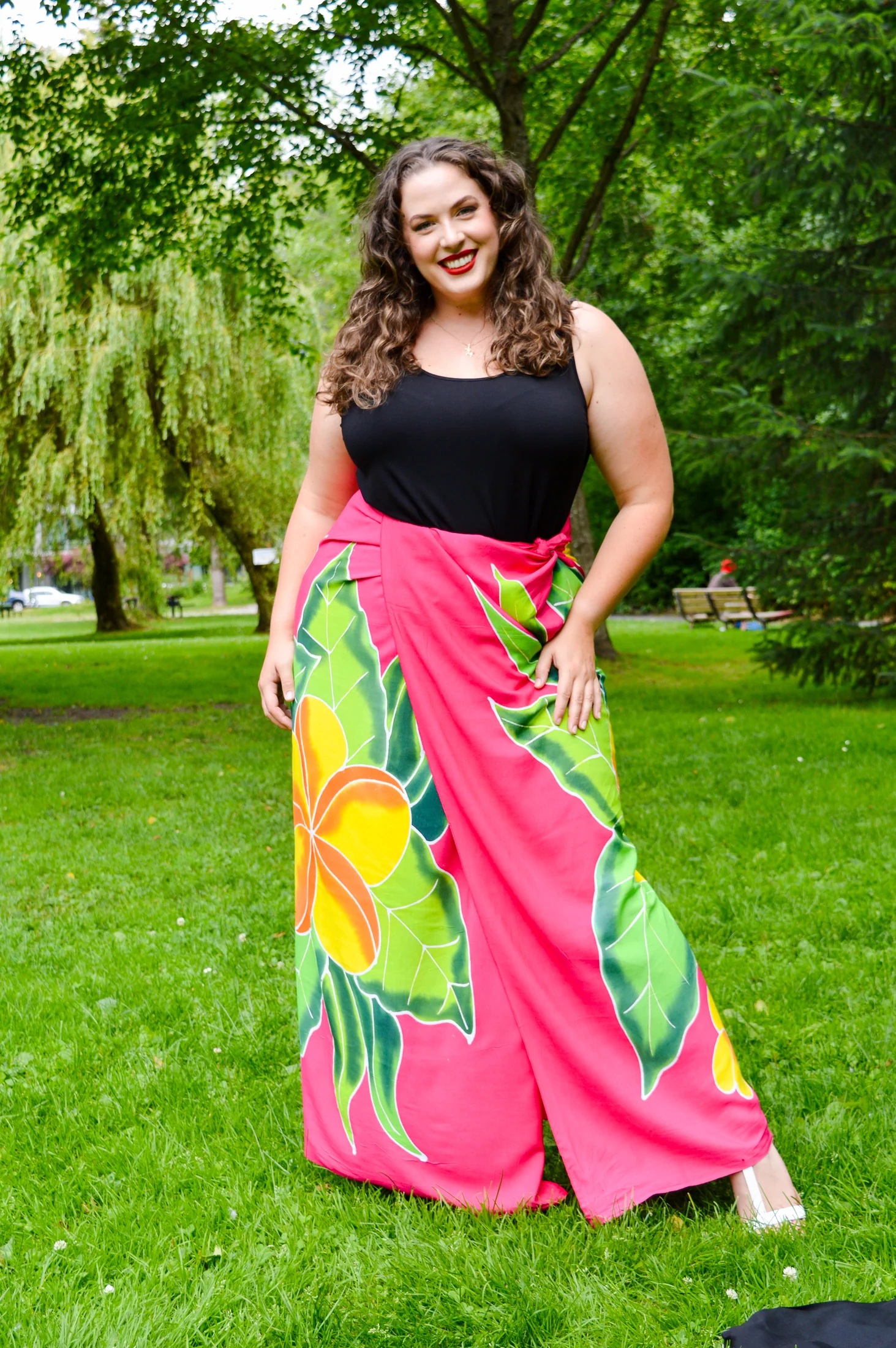 Hand Painted Sarong, Orange Hibiscus - Image 3