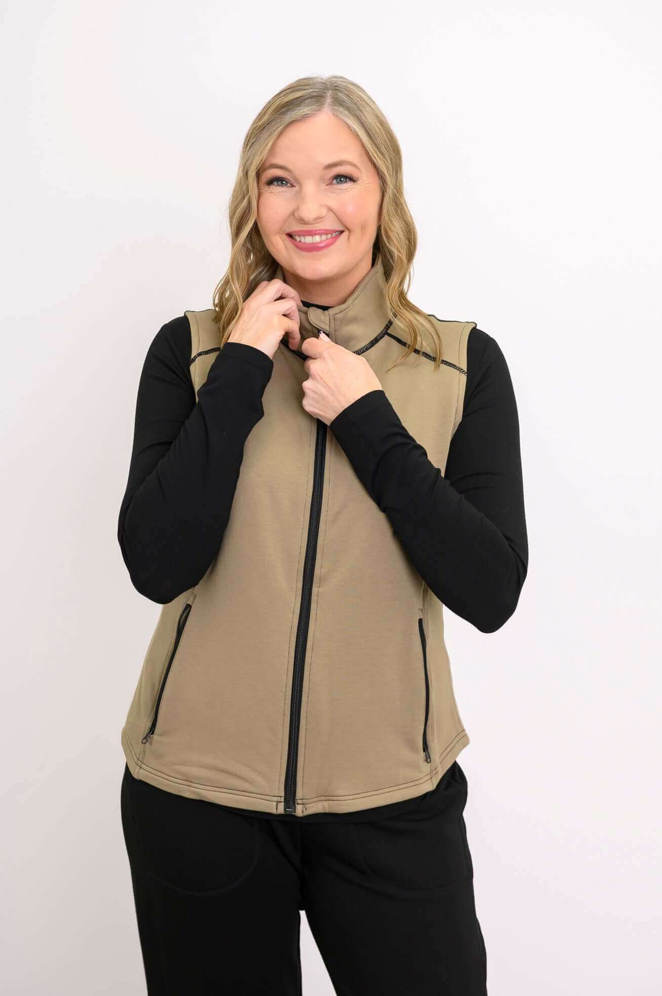 Hartford Vest, Yarn Dye Khaki, Bamboo Fleece - Image 3