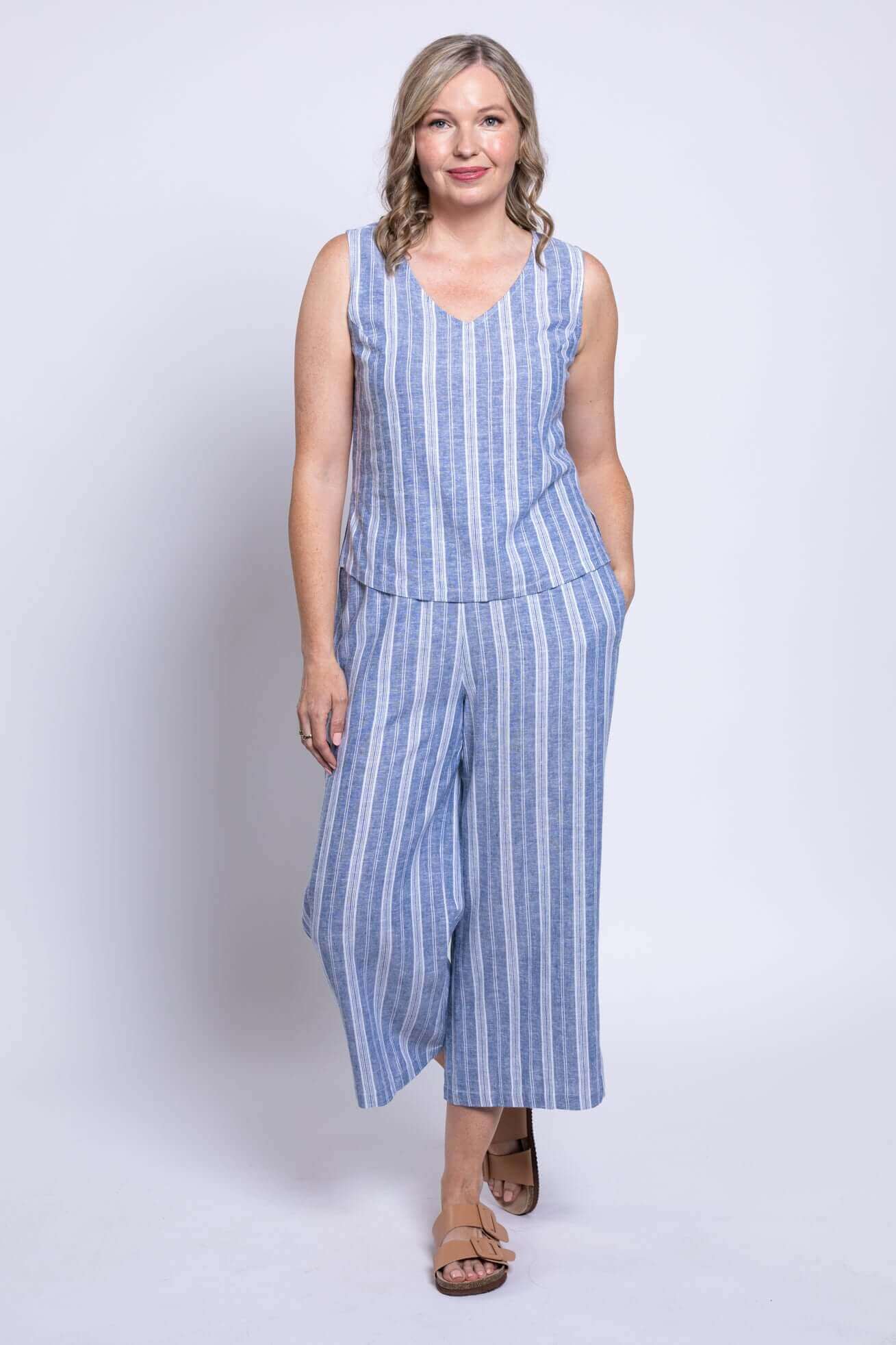 Havana Tank, Denim Stripe, Linen Viscose - Image 2