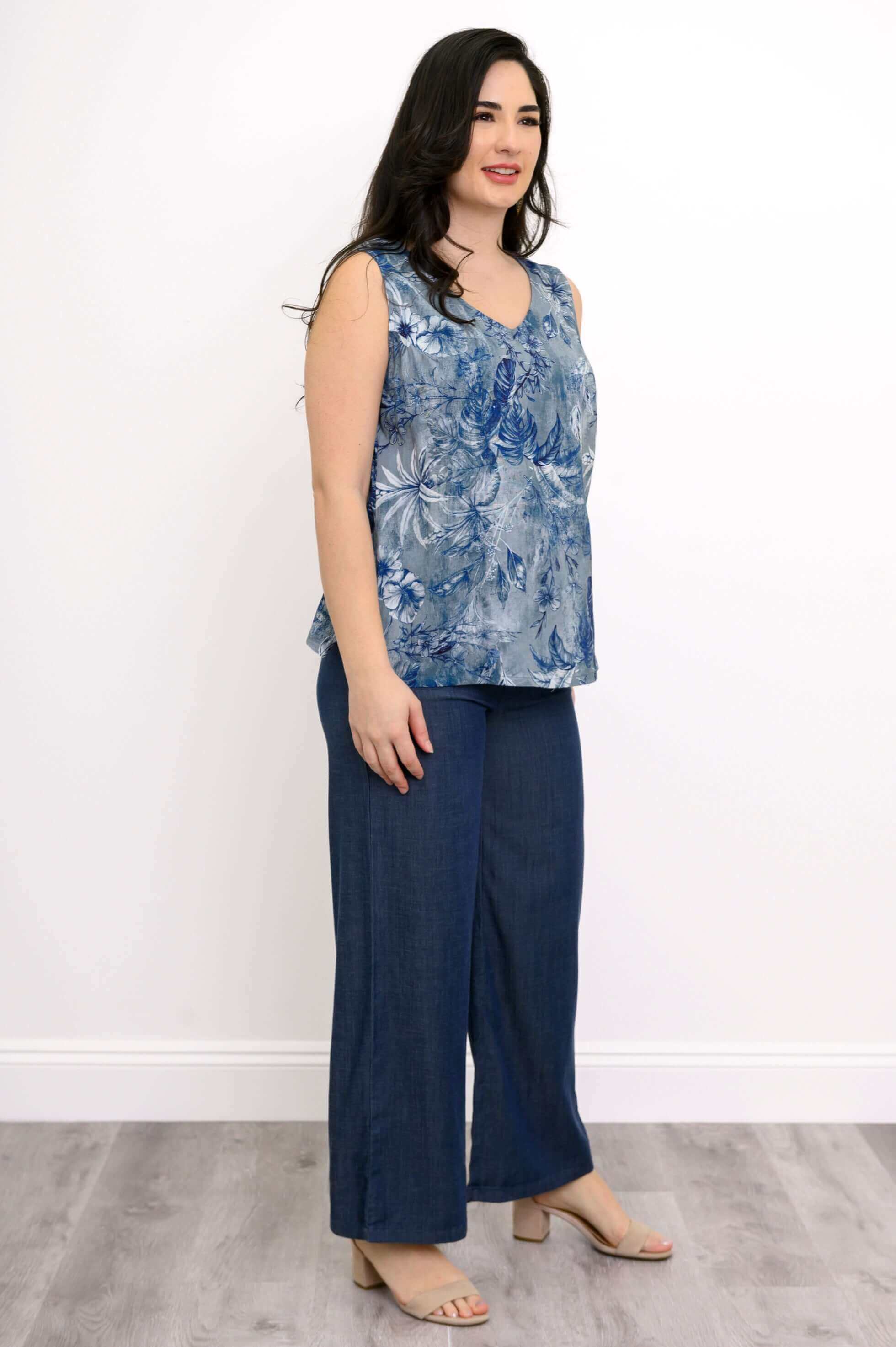 Havana Tank, Indigo Escape, Linen Bamboo - Image 3