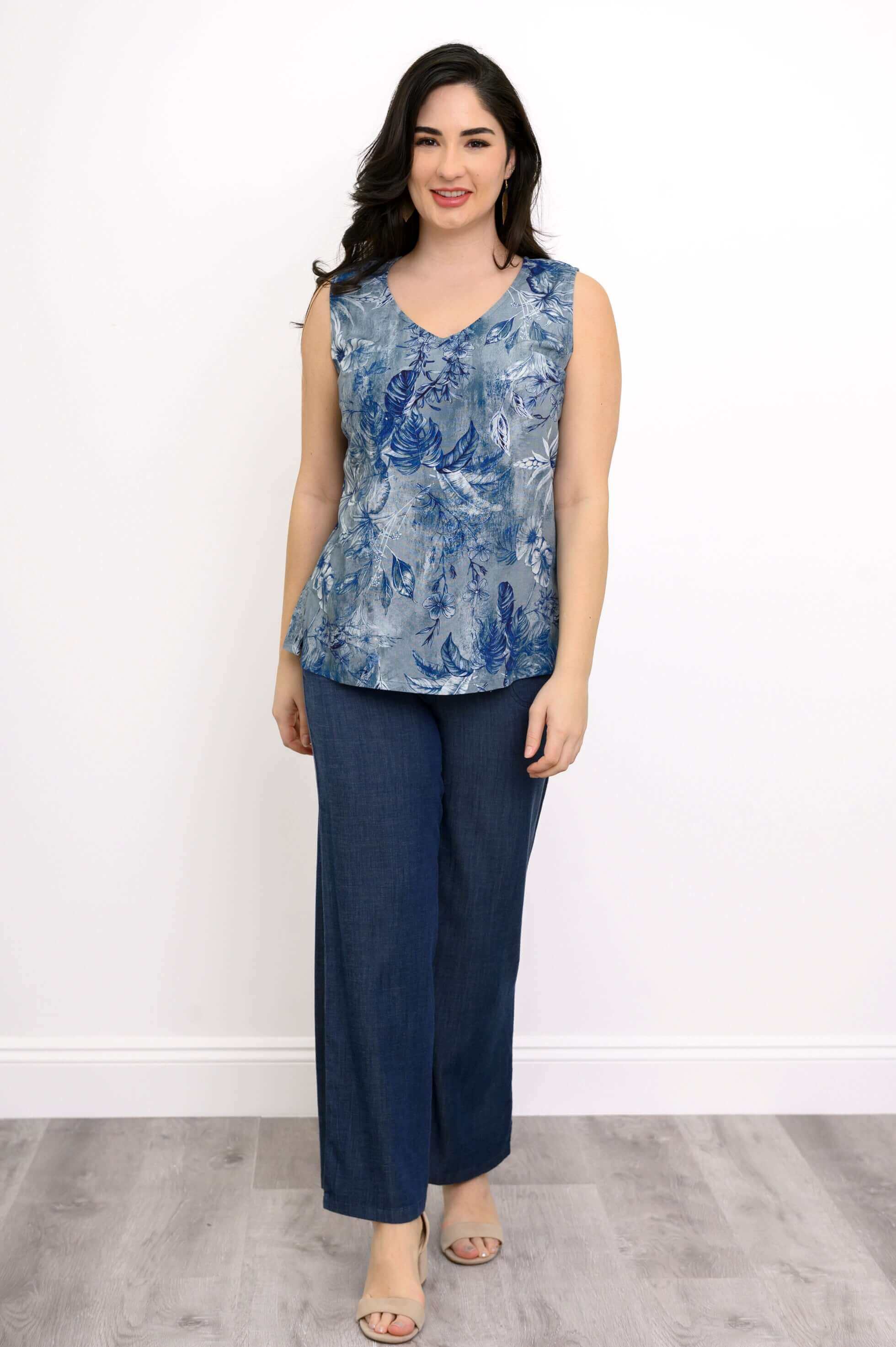 Havana Tank, Indigo Escape, Linen Bamboo - Image 4