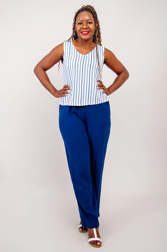 Havana Tank, Indigo Stripe, Linen Bamboo - Image 2