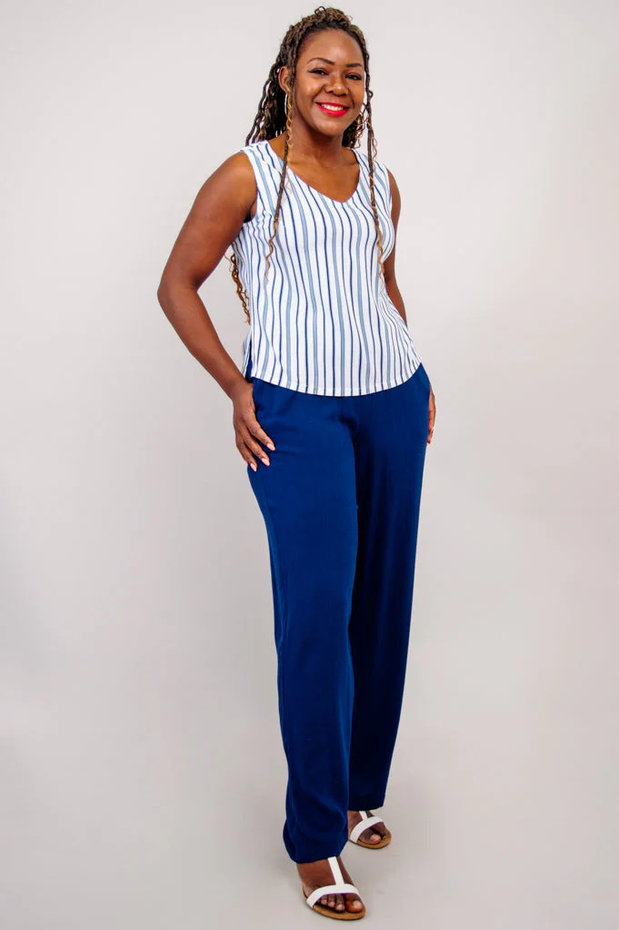 Havana Tank, Indigo Stripe, Linen Bamboo - Image 3