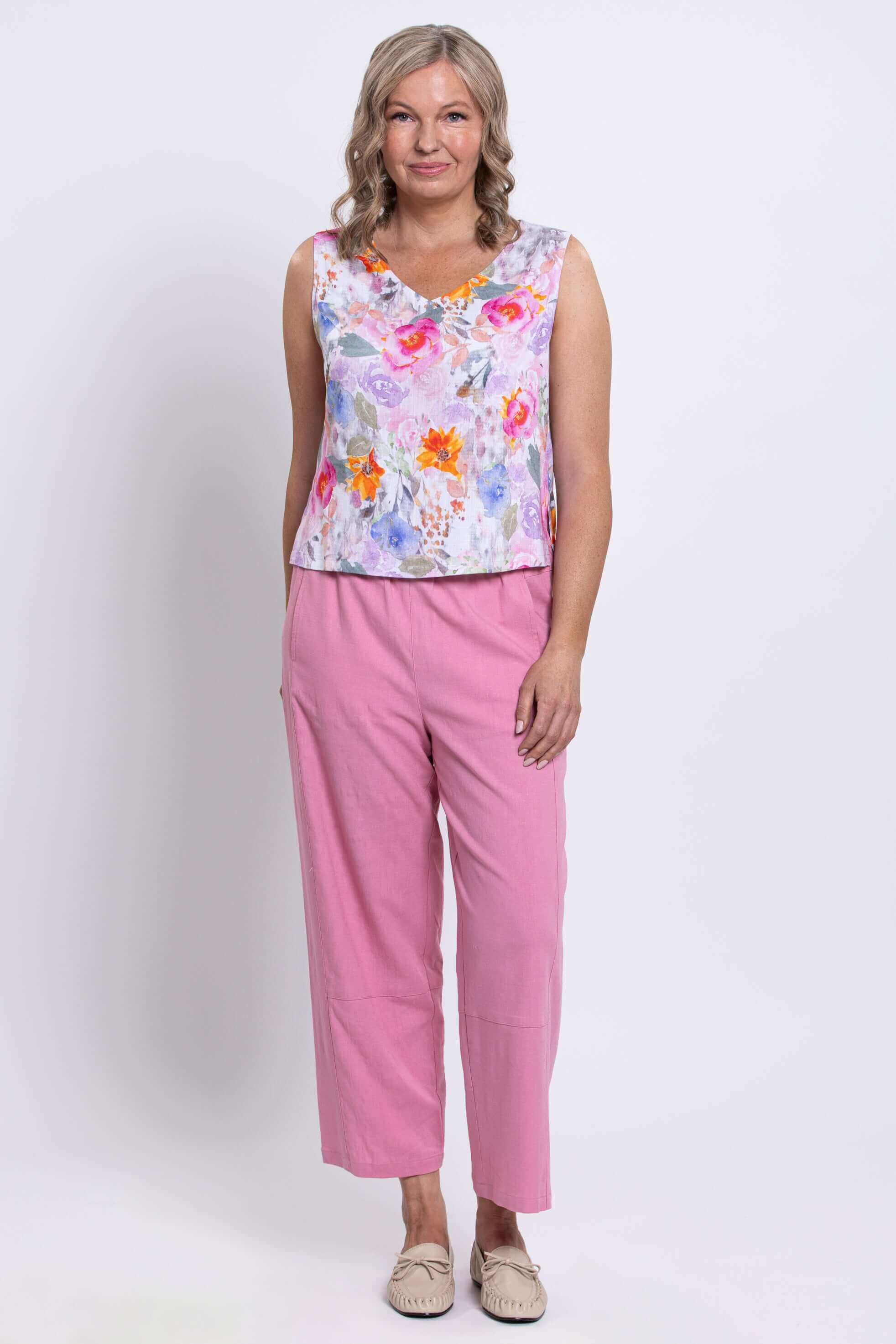 Havana Tank, Pink Bouquet, Linen Bamboo - Image 2