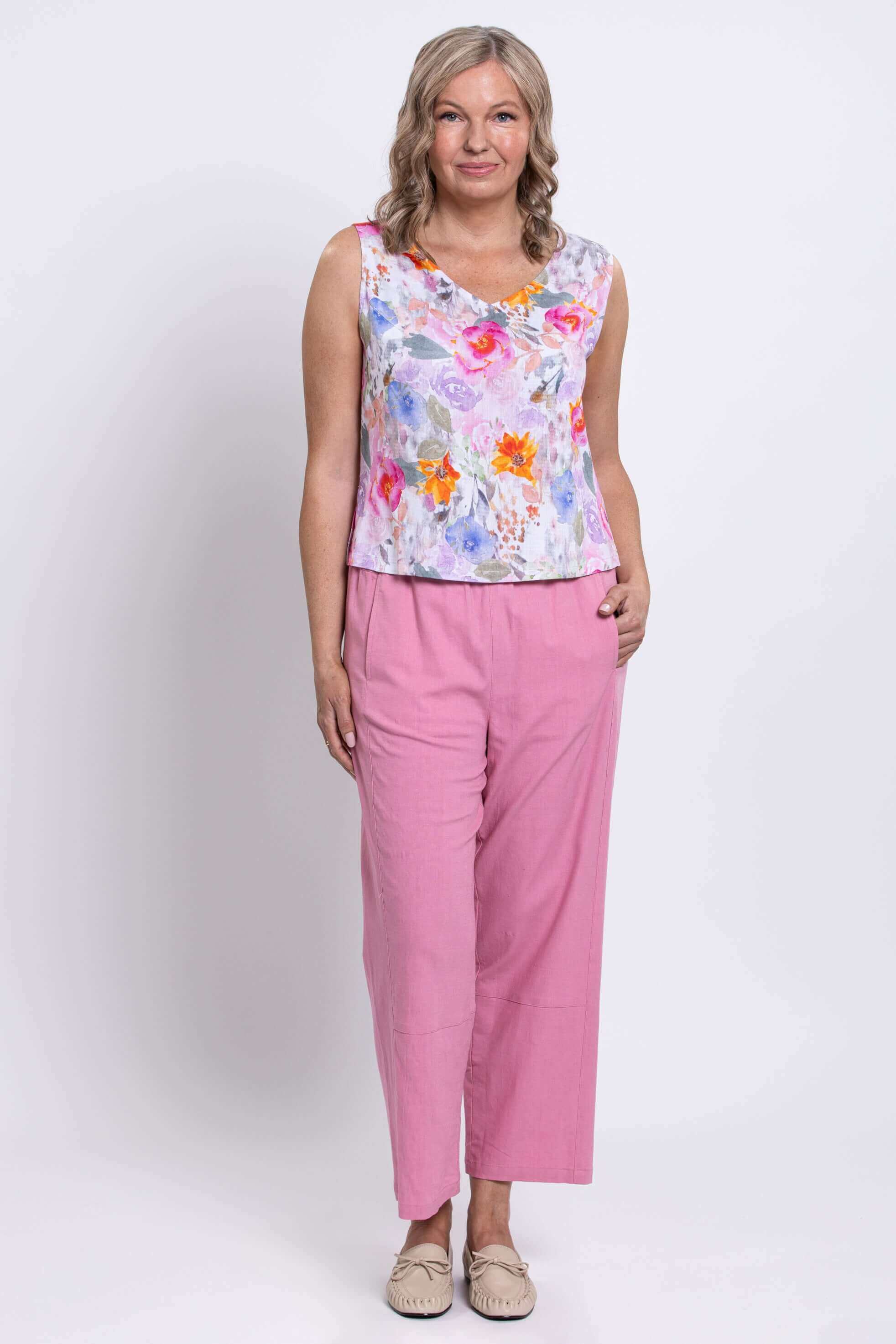 Havana Tank, Pink Bouquet, Linen Bamboo - Image 3