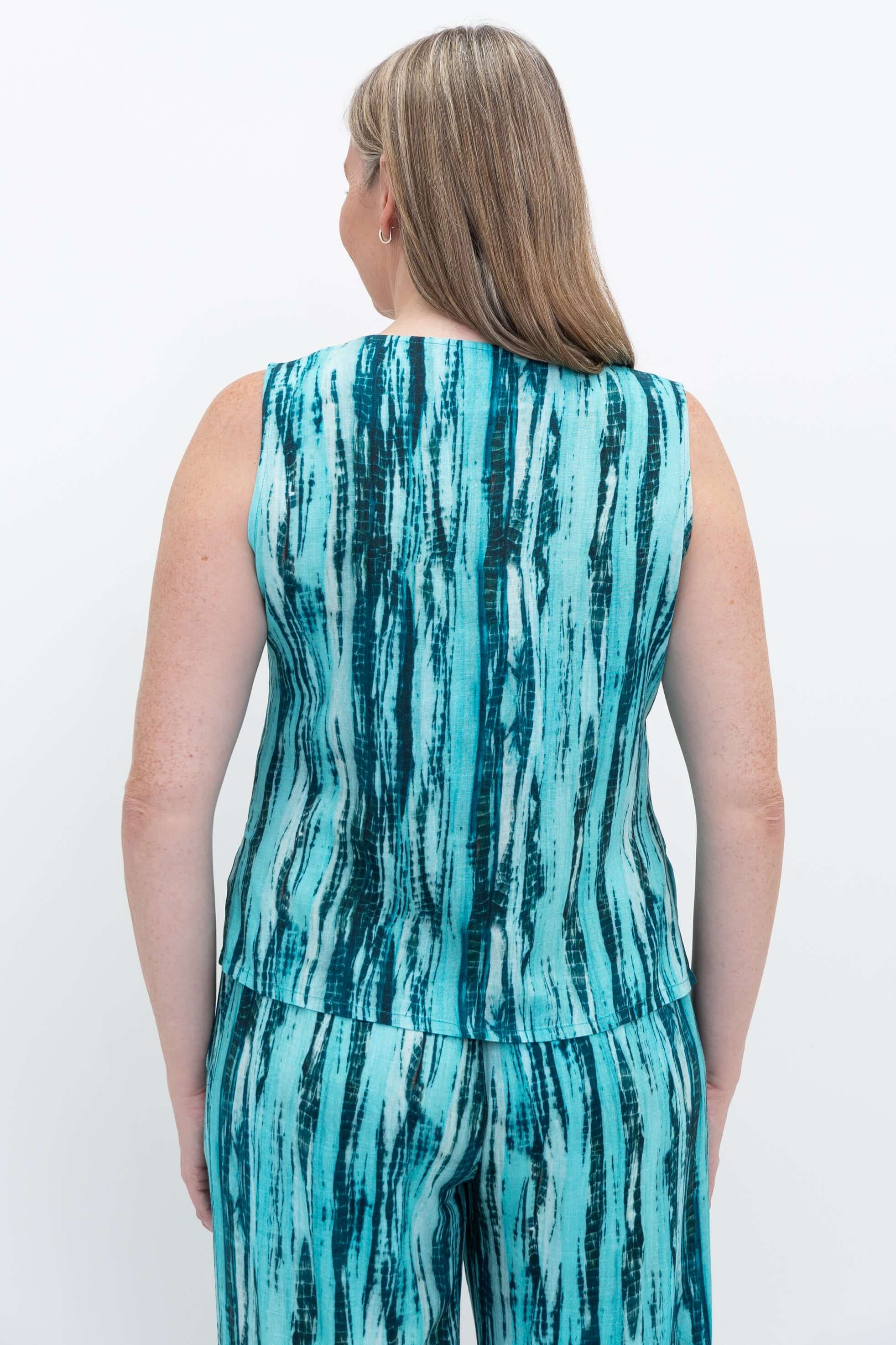 Havana Tank, Teal Tie Dye, Linen Bamboo - Image 3