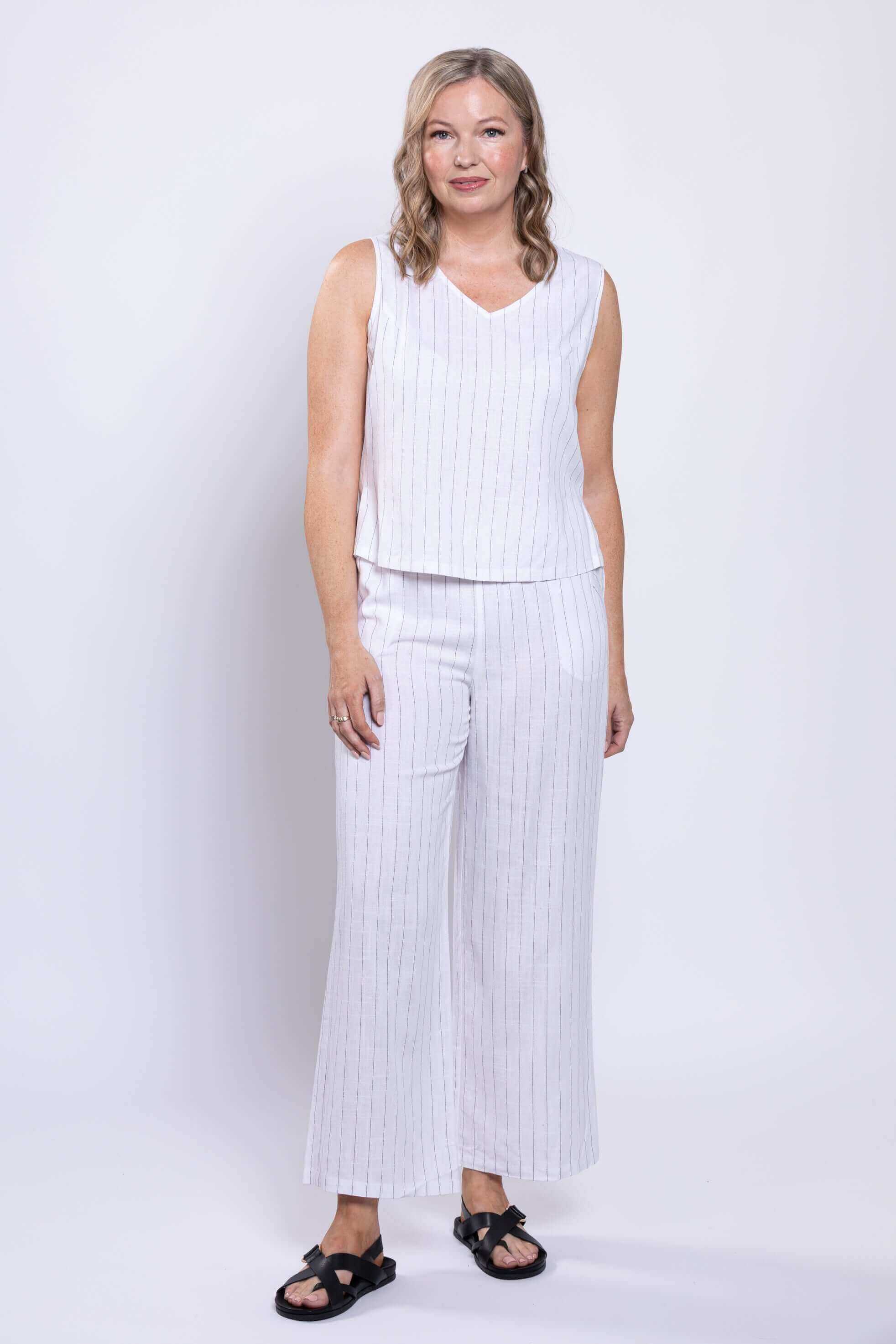 Havana Tank, White Stripe, Linen Bamboo - Image 2