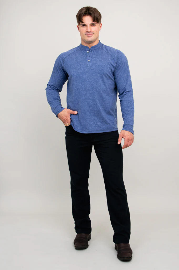 Henley Men's Shirt, Denim, Bamboo - Image 2