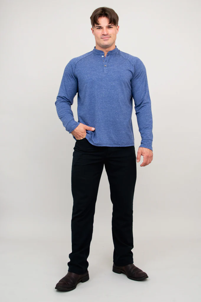 Henley Men's Shirt, Denim, Bamboo - Image 5