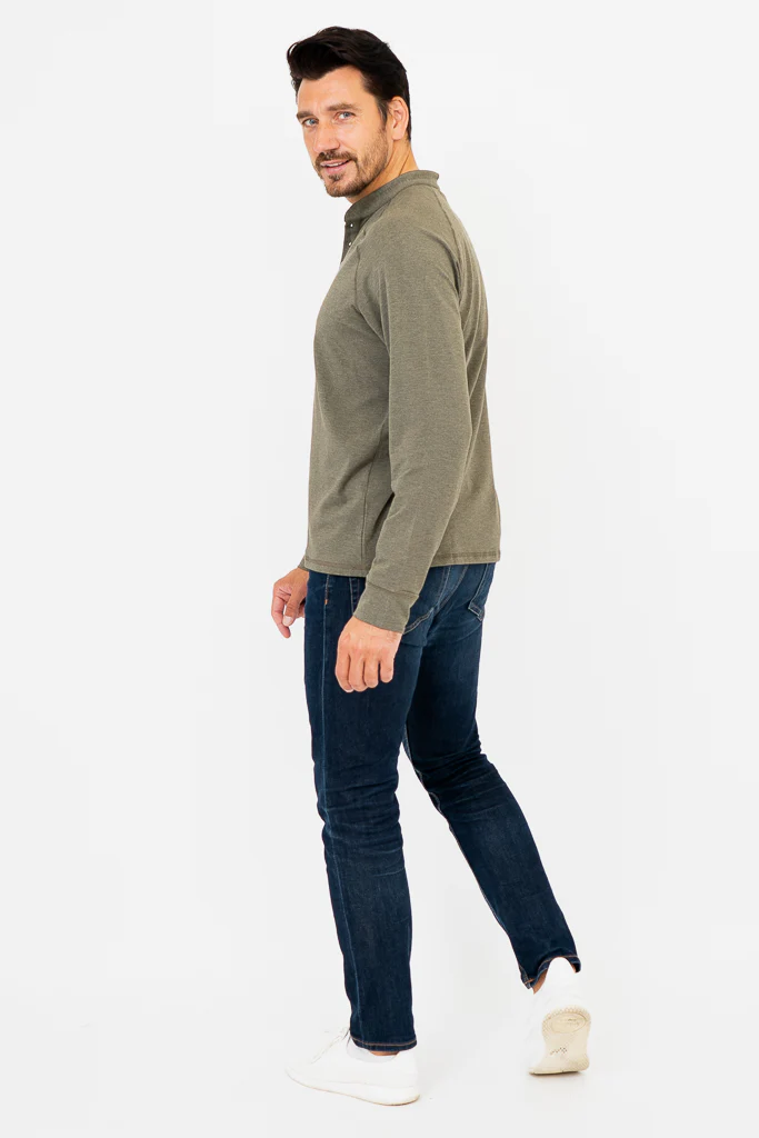 Henley Men's Shirt, Yarn Dye Khaki, Bamboo - Image 8