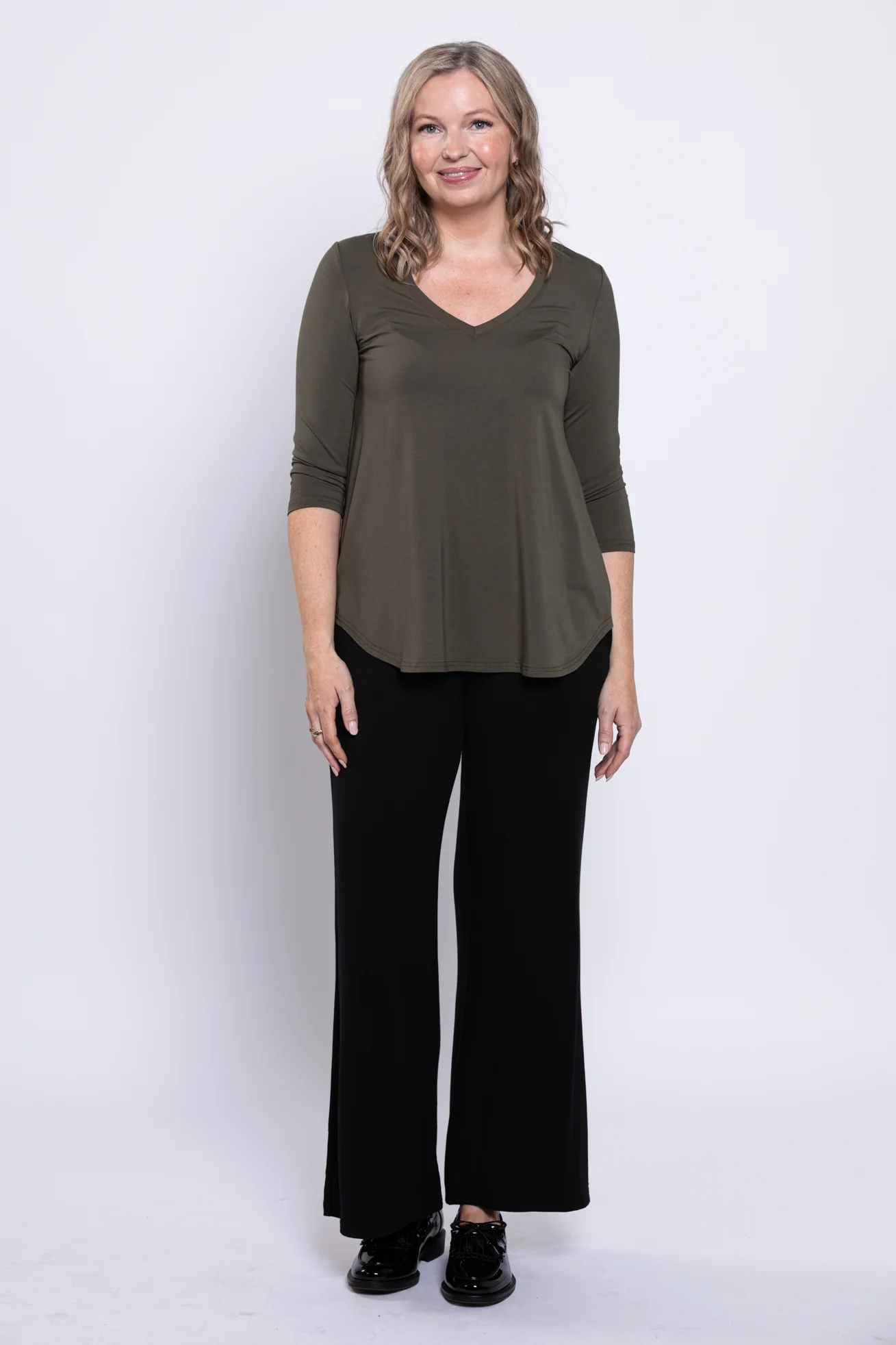 Jackie 3/4 Top, Khaki, Bamboo - Image 3