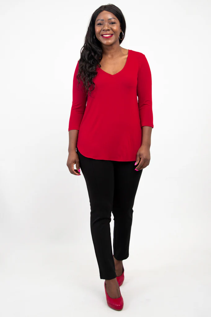 Jackie 3/4 Top, Lipstick, Bamboo - Image 4