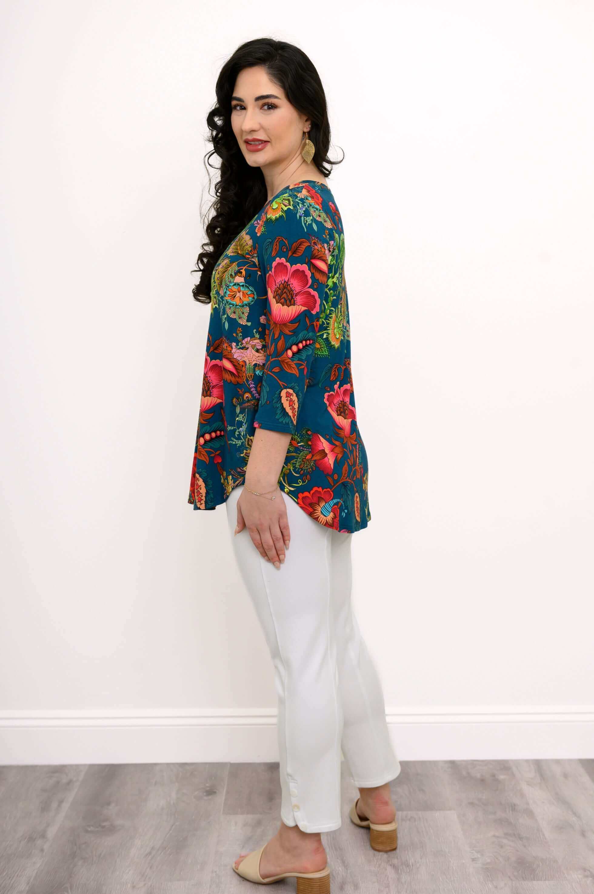 Jackie 3/4 Top, Teal Fantasy, Bamboo - Image 6