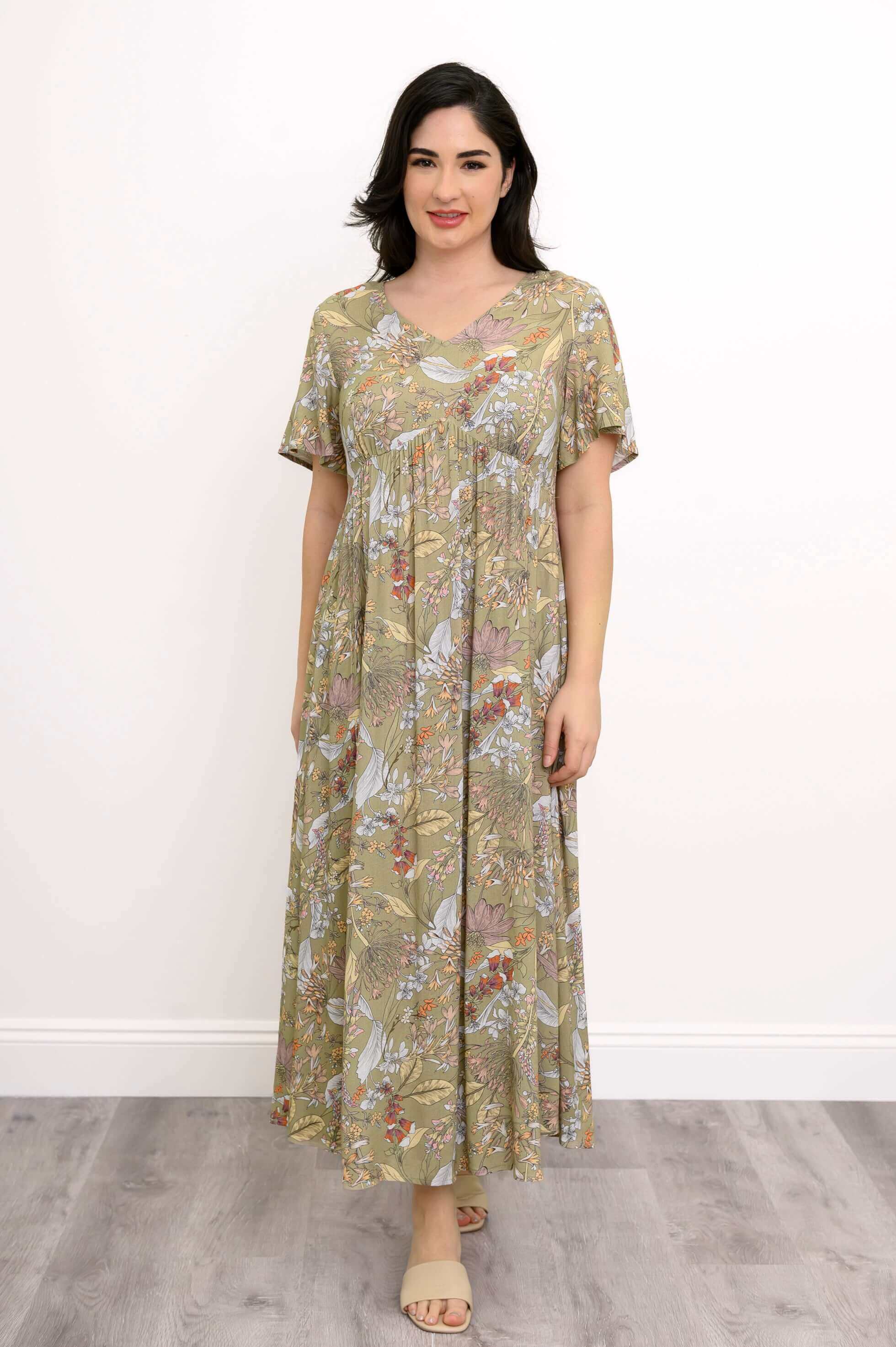 Jane Dress, Khaki Primavera, Linen Bamboo