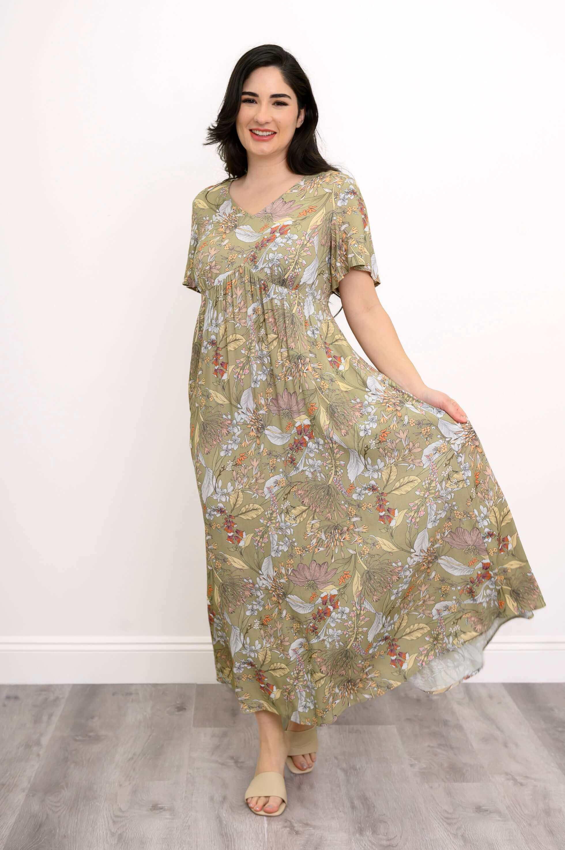 Jane Dress, Khaki Primavera, Linen Bamboo - Image 2