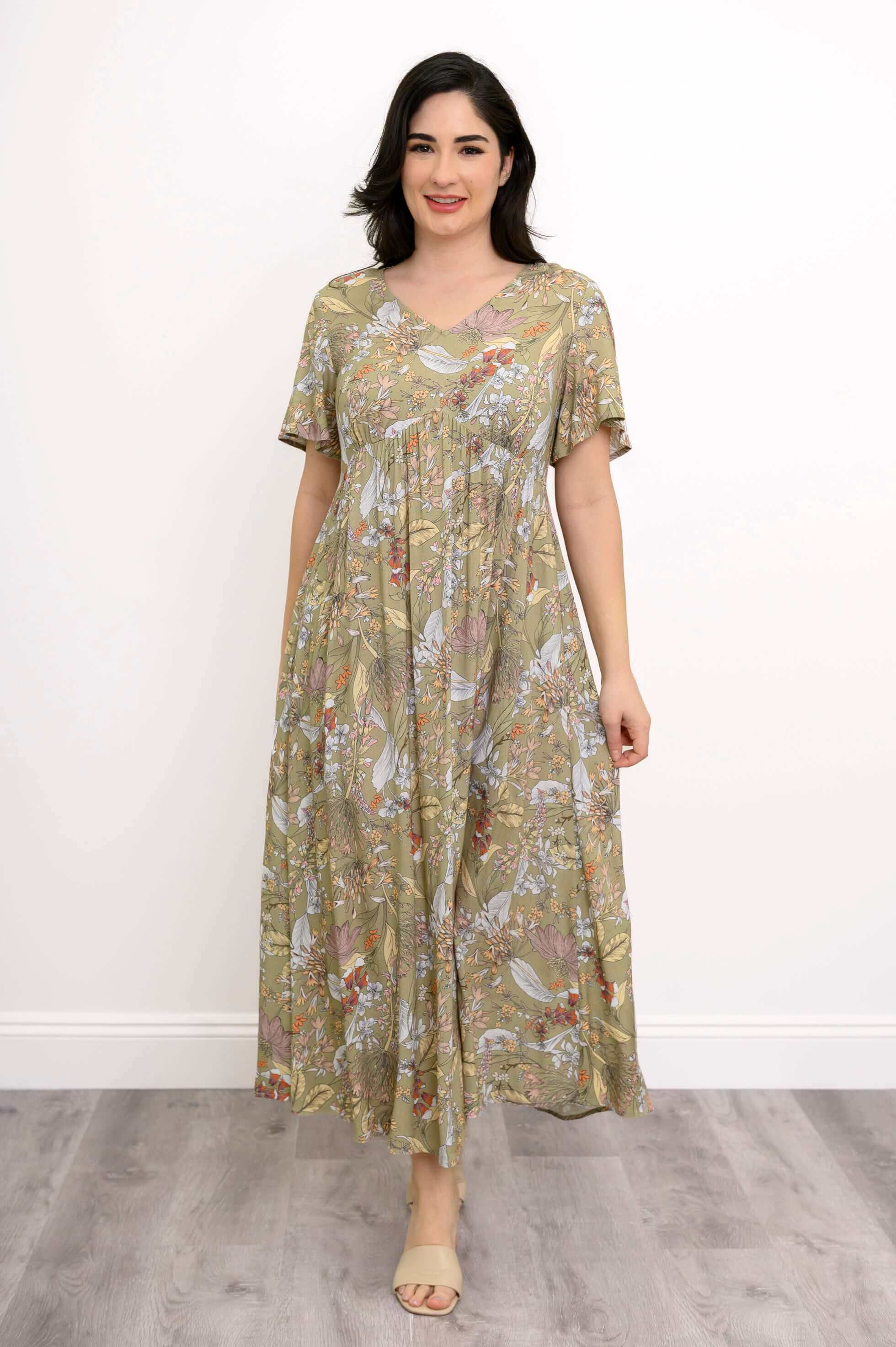 Jane Dress, Khaki Primavera, Linen Bamboo - Image 3