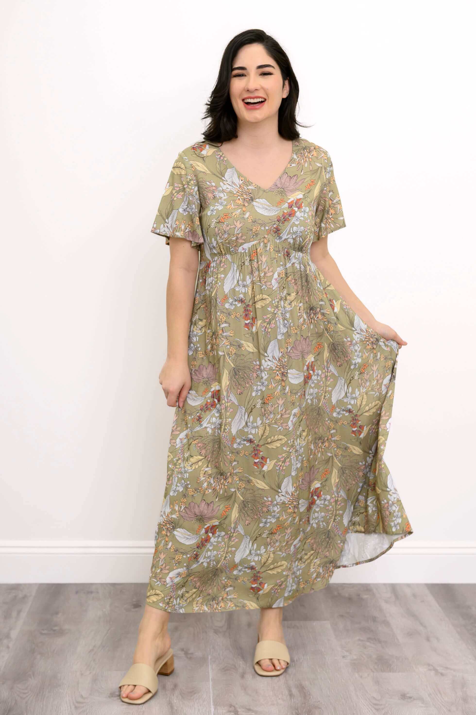 Jane Dress, Khaki Primavera, Linen Bamboo - Image 4