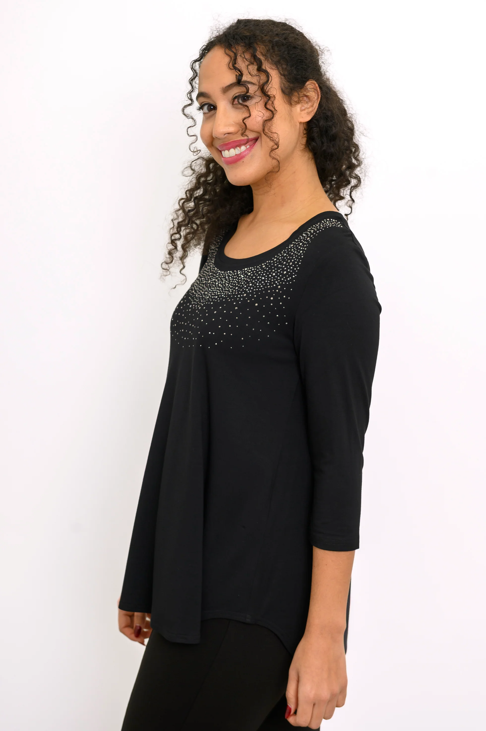 Jazz 3/4 Slv Top, Black Diamond, Bamboo - Image 3