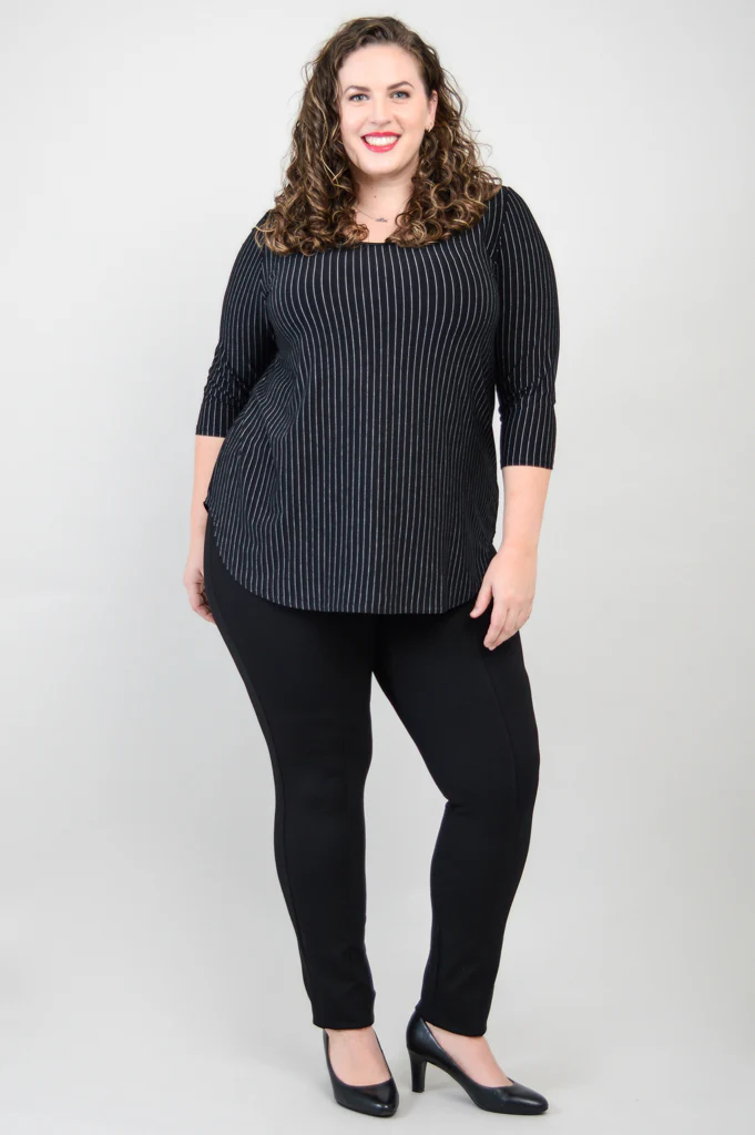 Jazz 3/4 Slv Top, BW Pin Stripe, Bamboo - Final Sale - Image 2