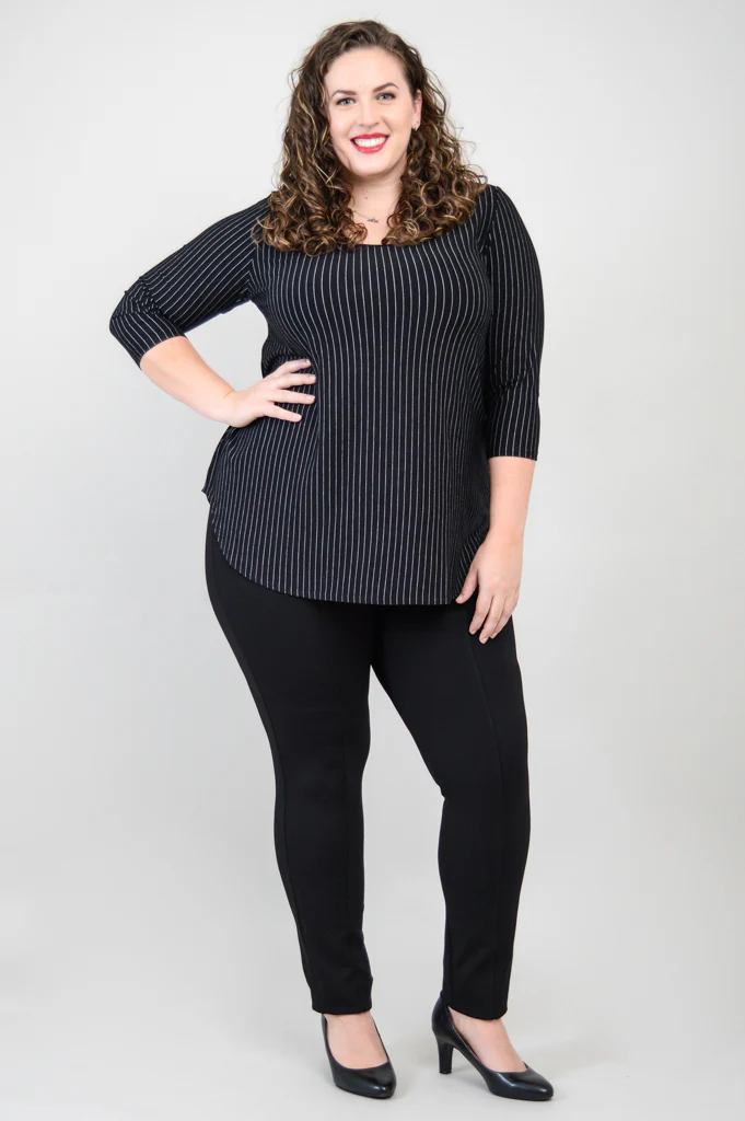 Jazz 3/4 Slv Top, BW Pin Stripe, Bamboo - Final Sale - Image 3