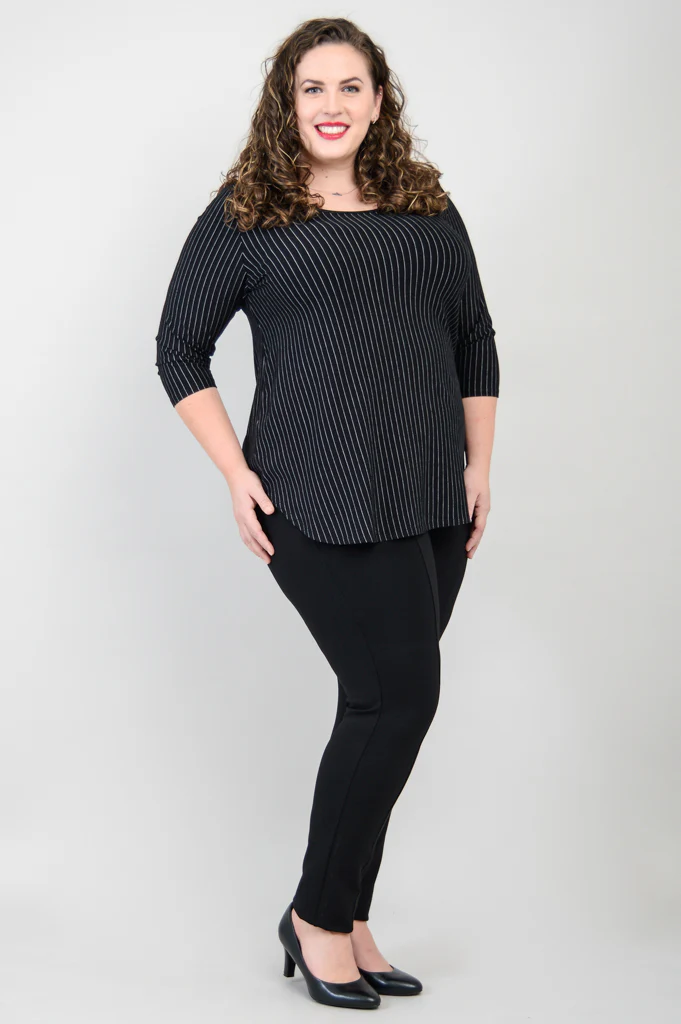 Jazz 3/4 Slv Top, BW Pin Stripe, Bamboo - Final Sale - Image 4
