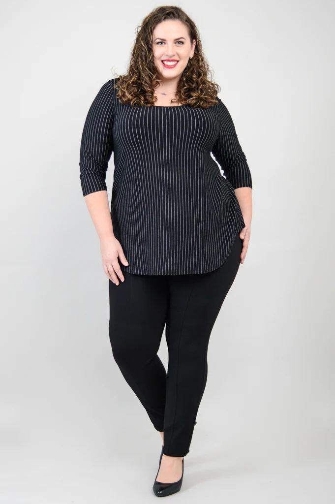 Jazz 3/4 Slv Top, BW Pin Stripe, Bamboo - Final Sale - Image 7