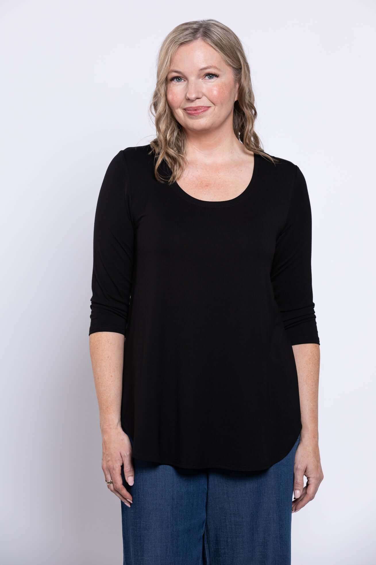 Jazz 3/4 Slv Top, Black, Bamboo - Image 3