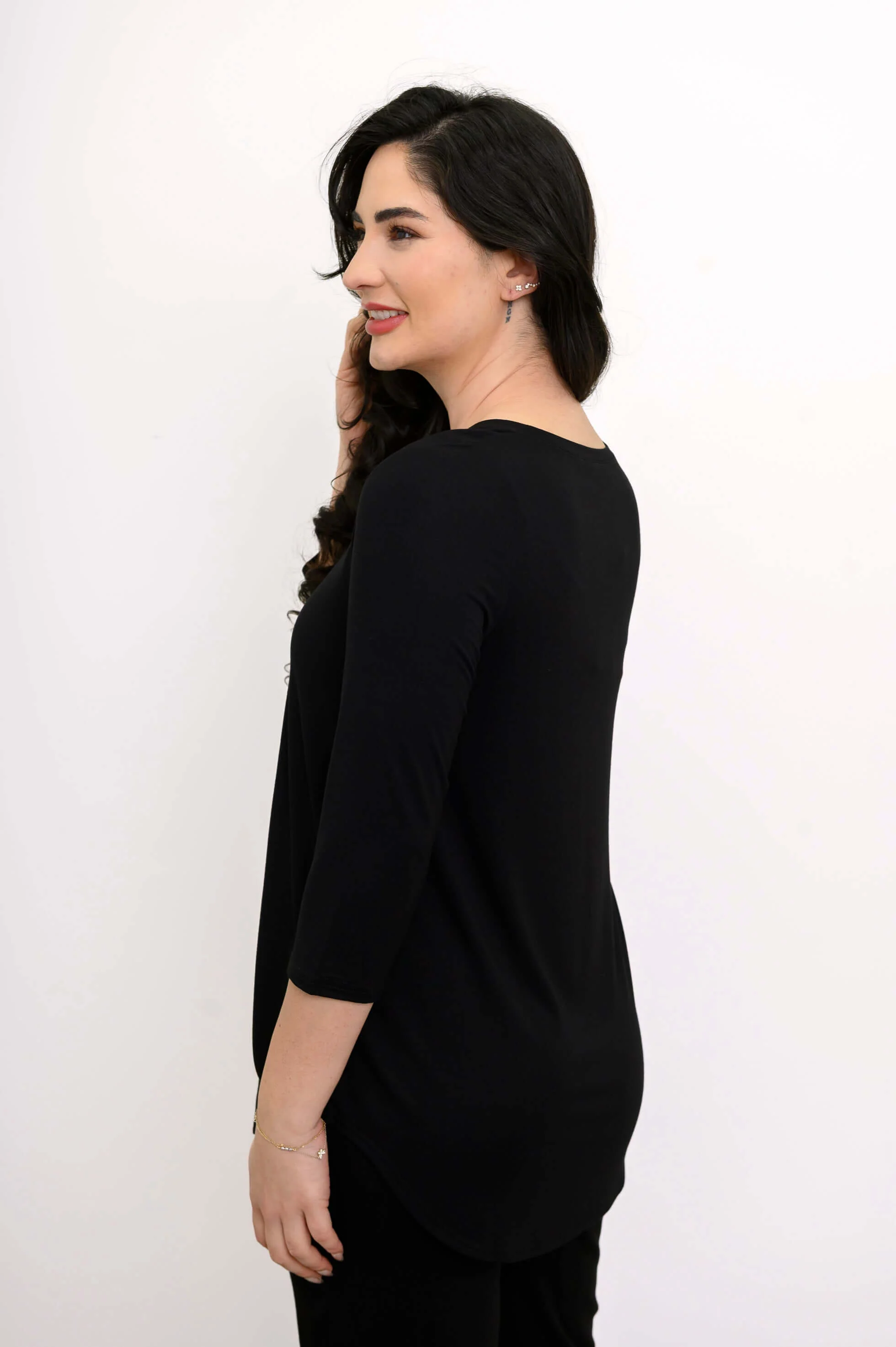 Jazz 3/4 Slv Top, Black, Bamboo - Image 5