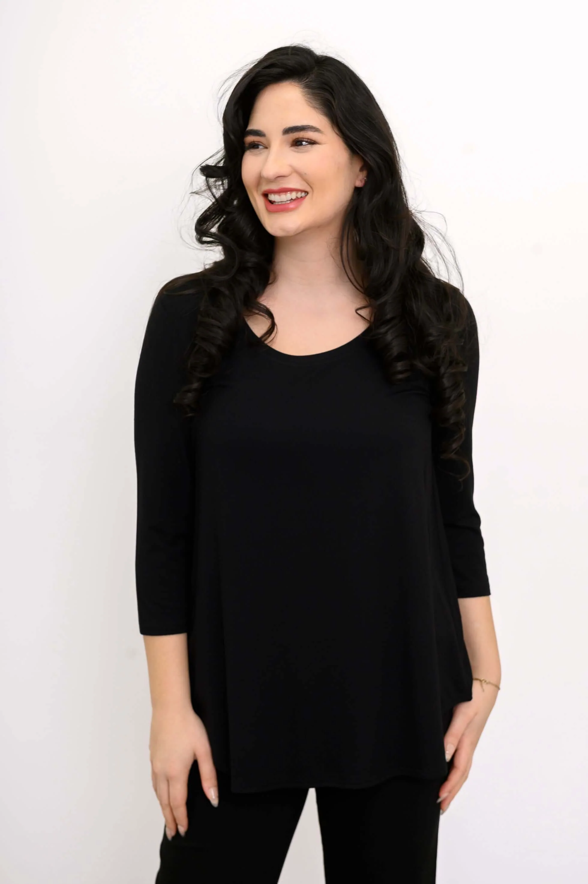 Jazz 3/4 Slv Top, Black, Bamboo - Image 6