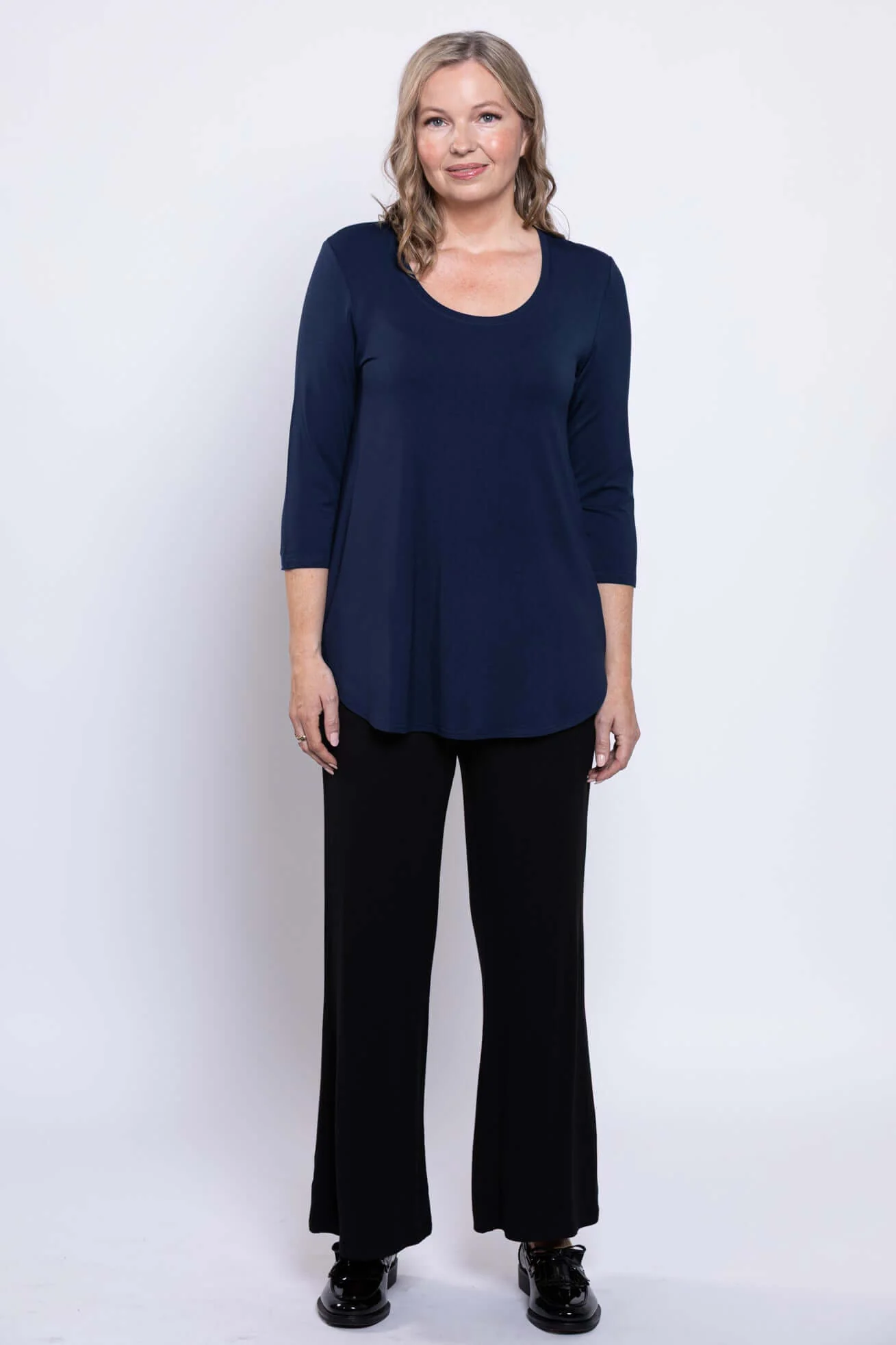 Jazz 3/4 Slv Top, Indigo, Bamboo - Image 3
