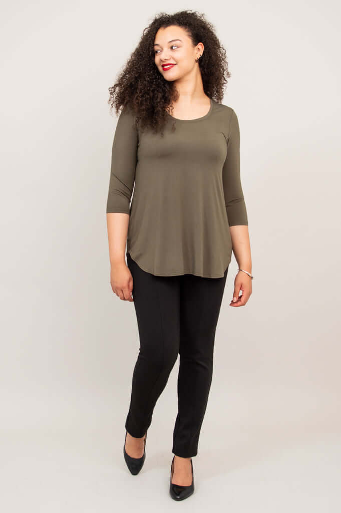 Jazz 3/4 Slv Top, Khaki, Bamboo - Image 3