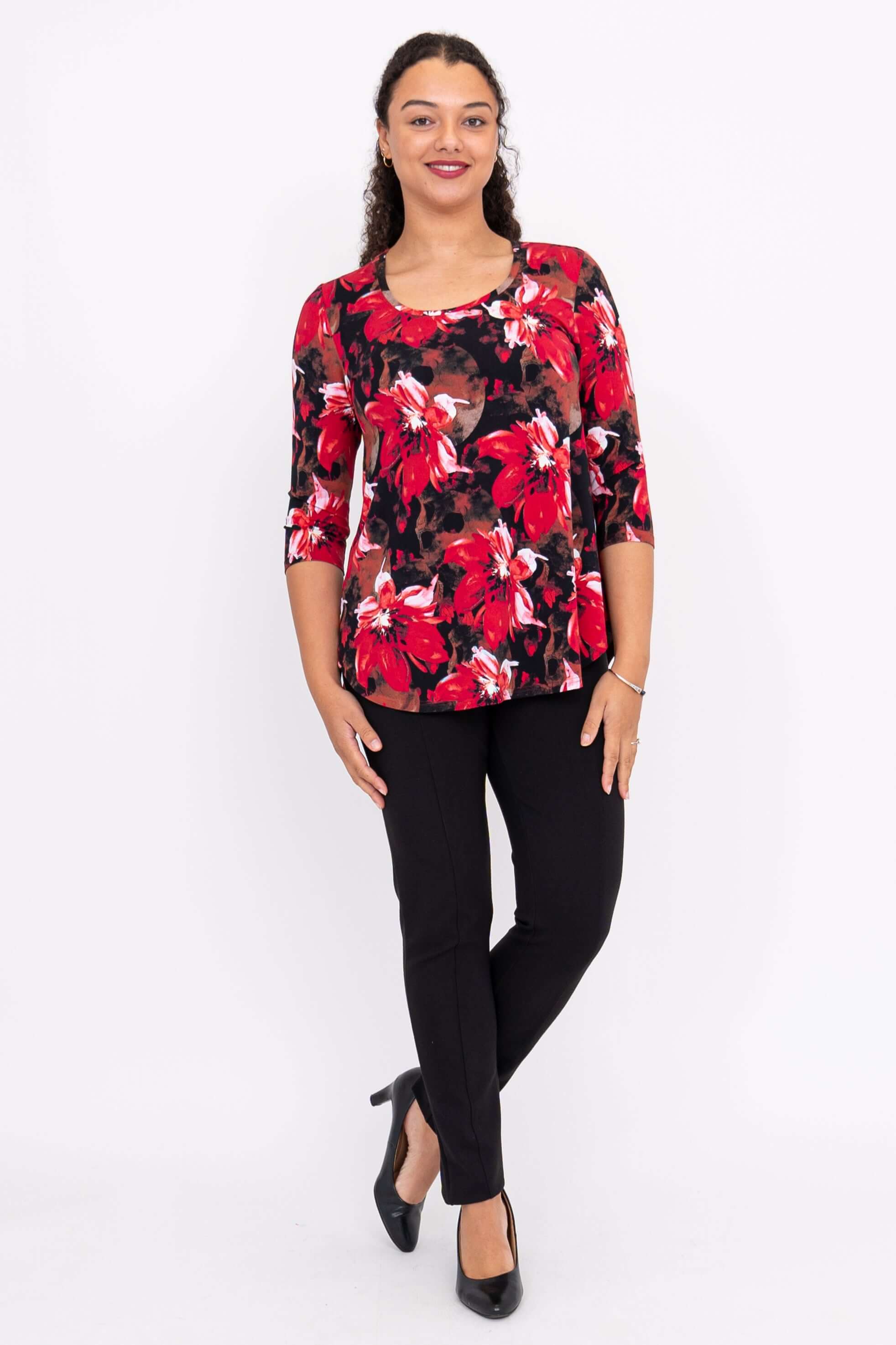Jazz 3/4 Top, Lipstick Poinsetta, Bamboo - Image 3