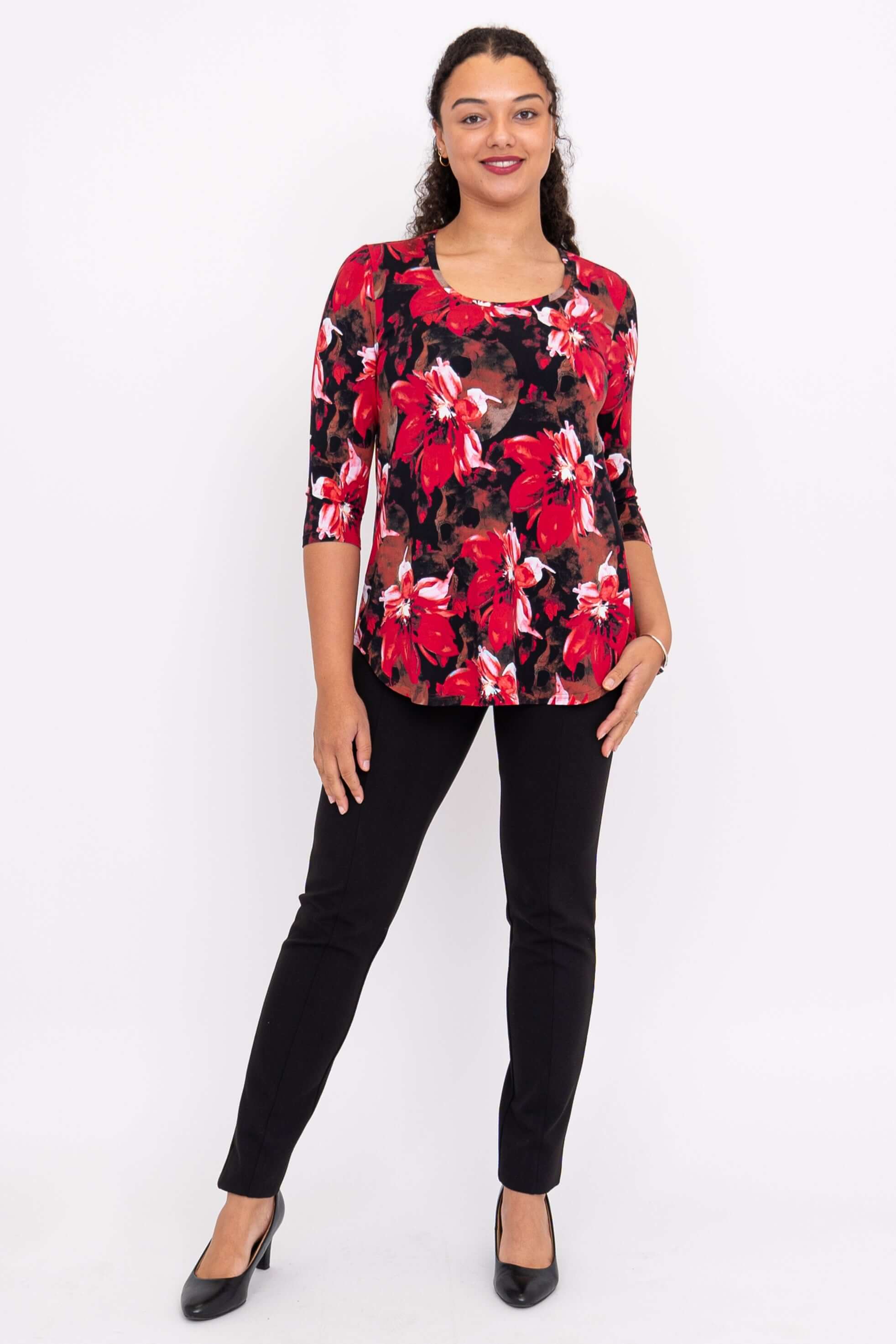 Jazz 3/4 Top, Lipstick Poinsetta, Bamboo - Image 4