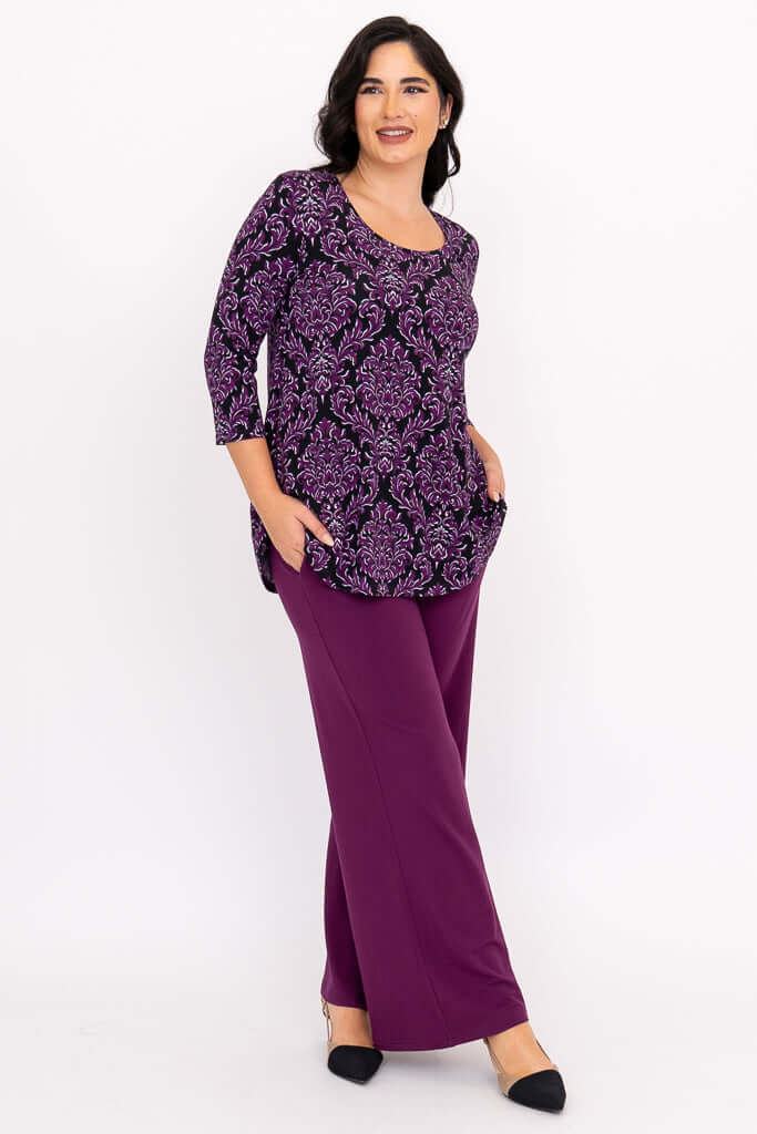 Jazz 3/4 Top, Magenta Damask, Bamboo - Image 6