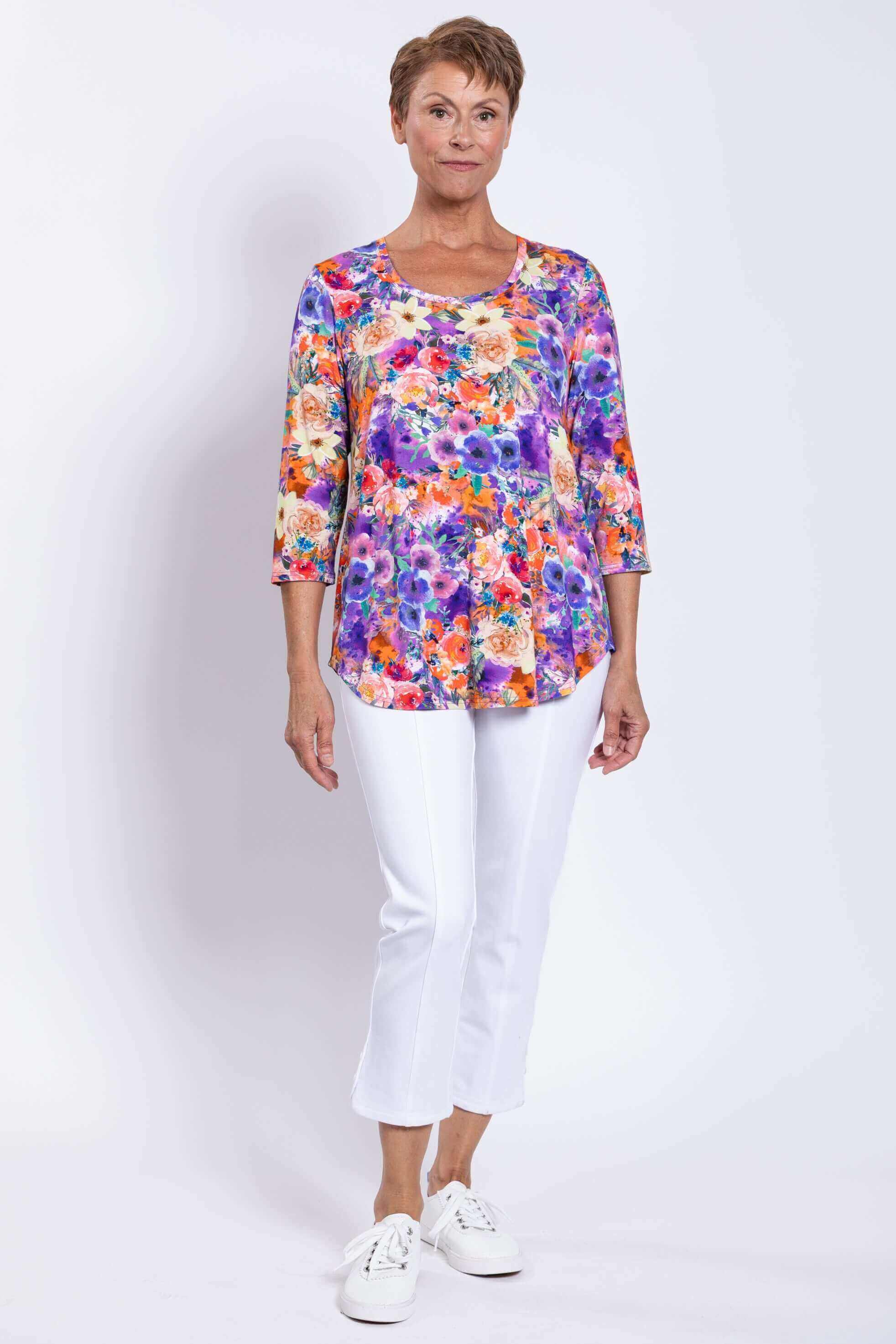 Jazz 3/4 Top, Violet Fiesta, Bamboo - Image 2