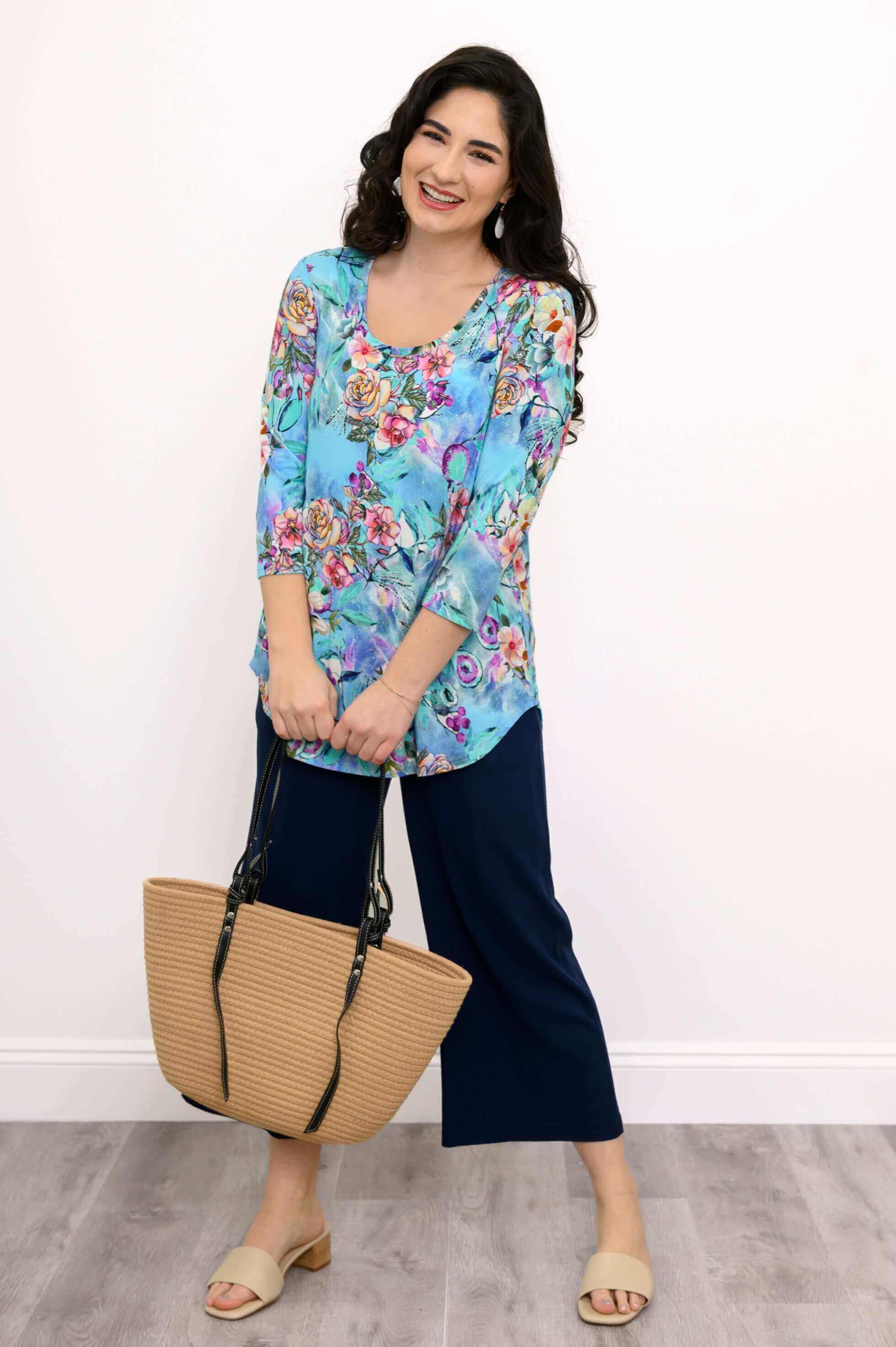 Jazz 3/4 Top, Teal Nectar, Bamboo - Image 5