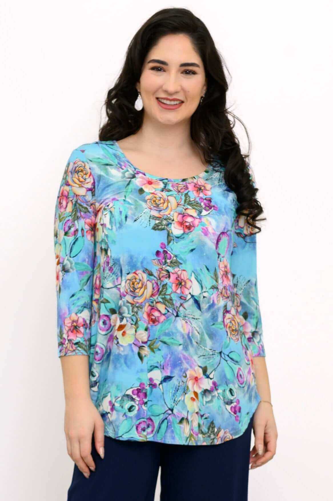 Jazz 3/4 Top, Teal Nectar, Bamboo - Image 6