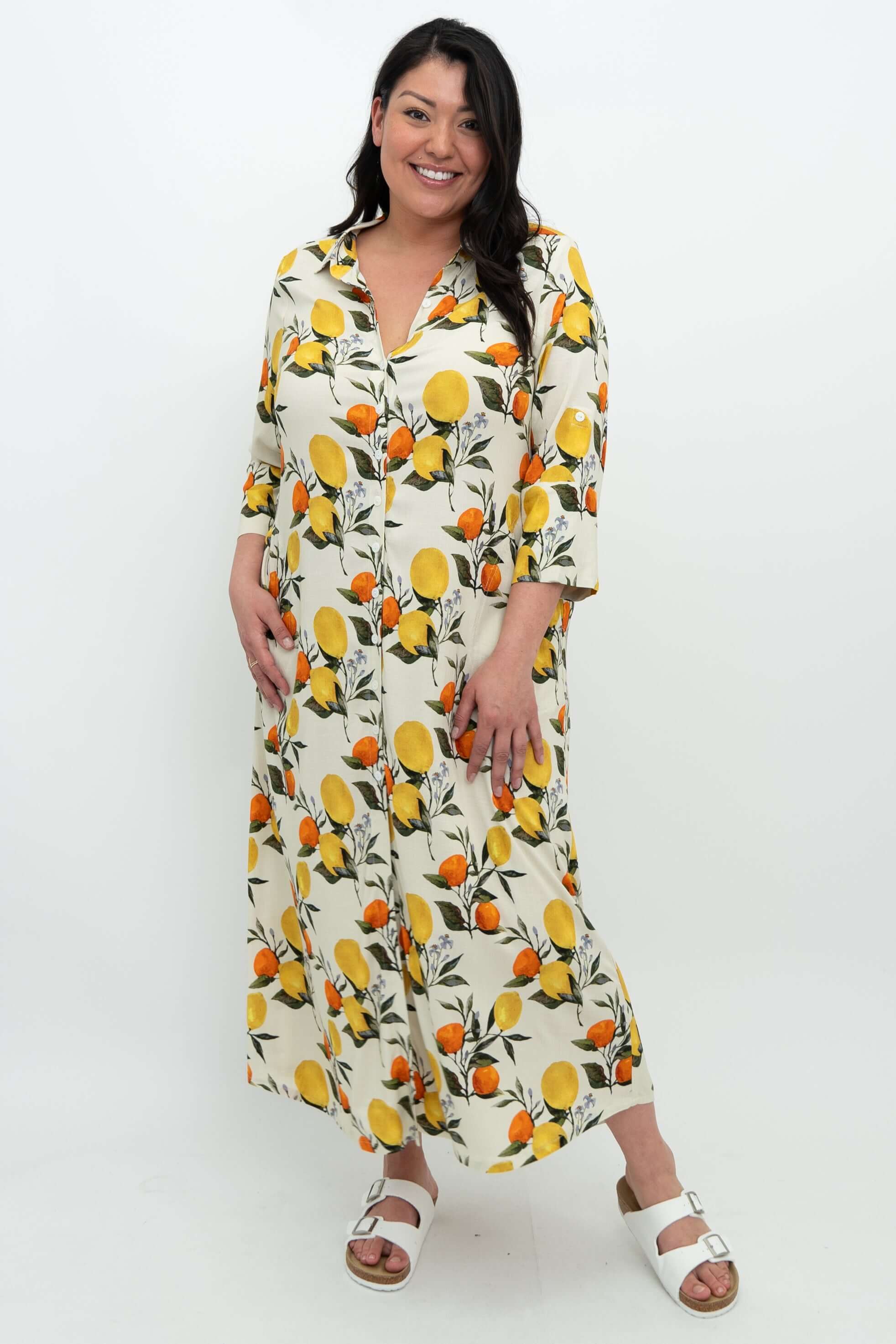 Jennifer Dress, Lemonade, Linen Bamboo