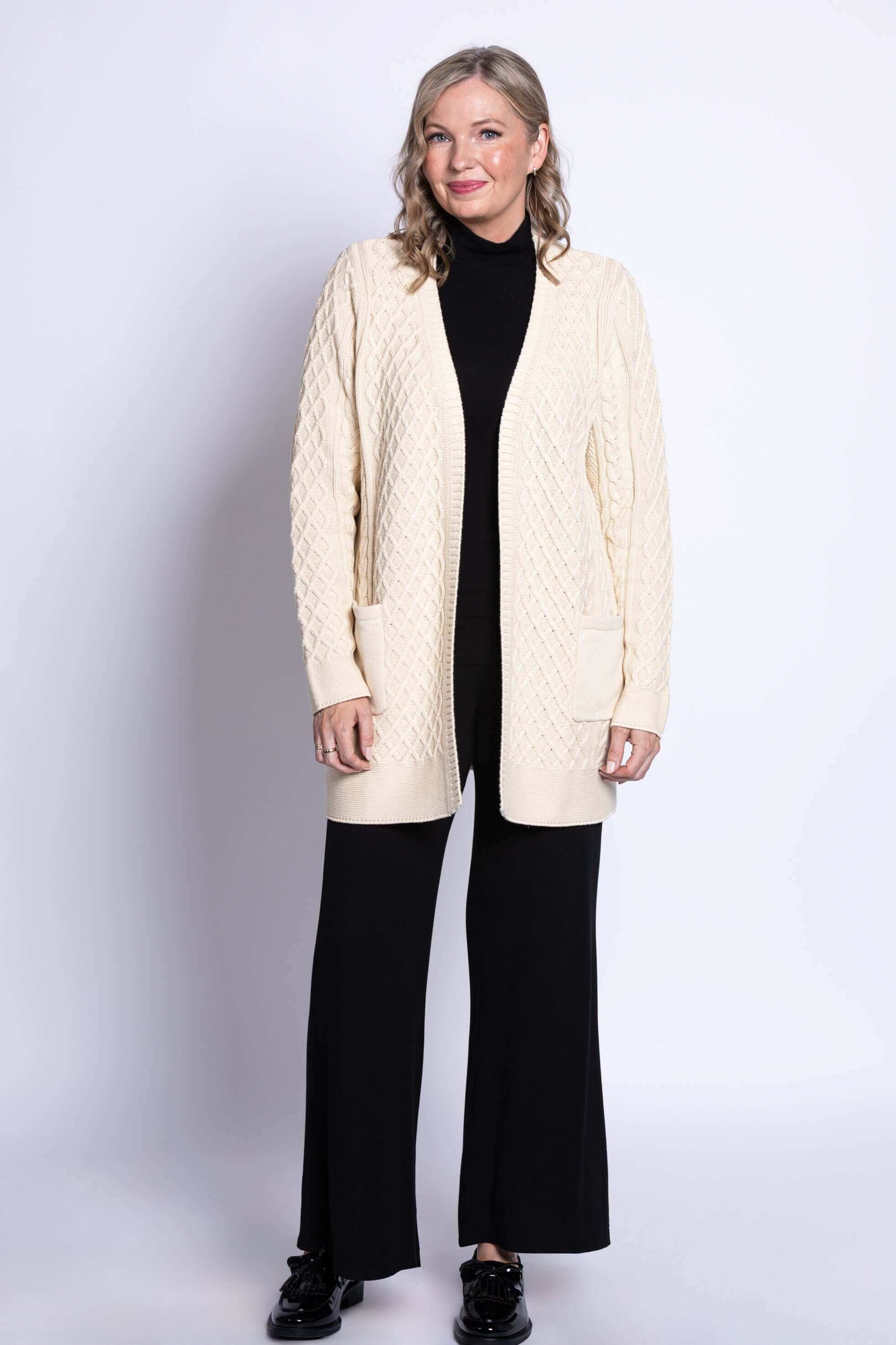 Jenny Cardigan, Cream, Cotton - Image 2