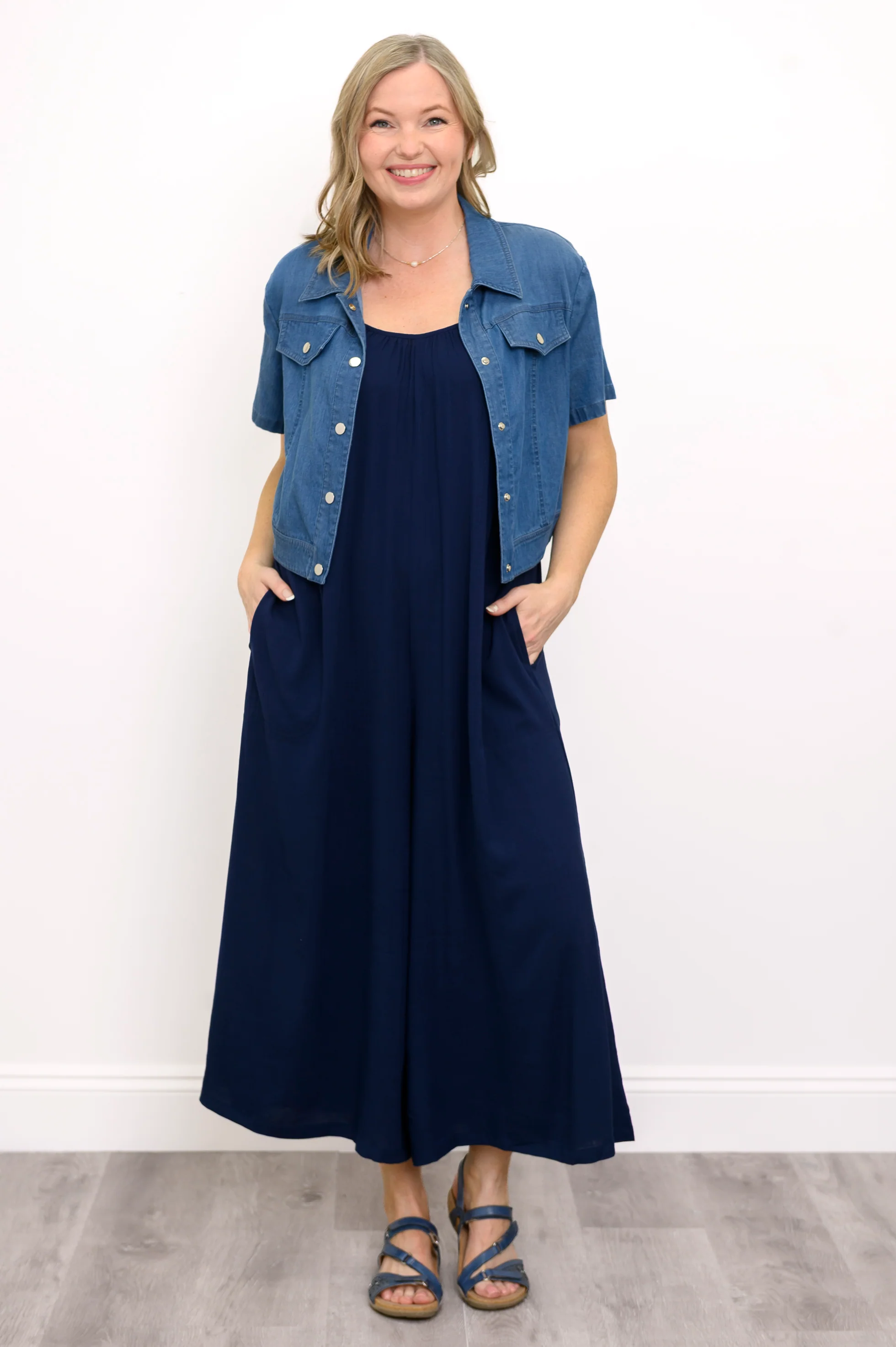 Joanna Jumpsuit, Indigo, Linen Bamboo