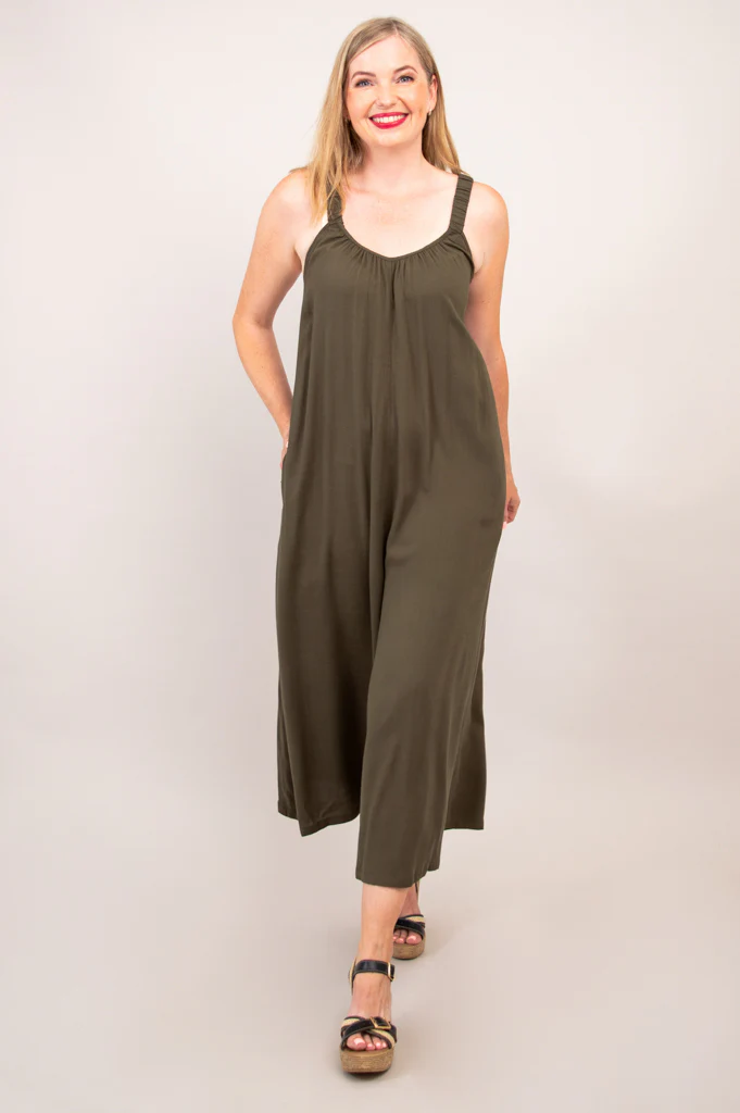 Joanna Jumpsuit, Khaki, Linen Bamboo - Image 2