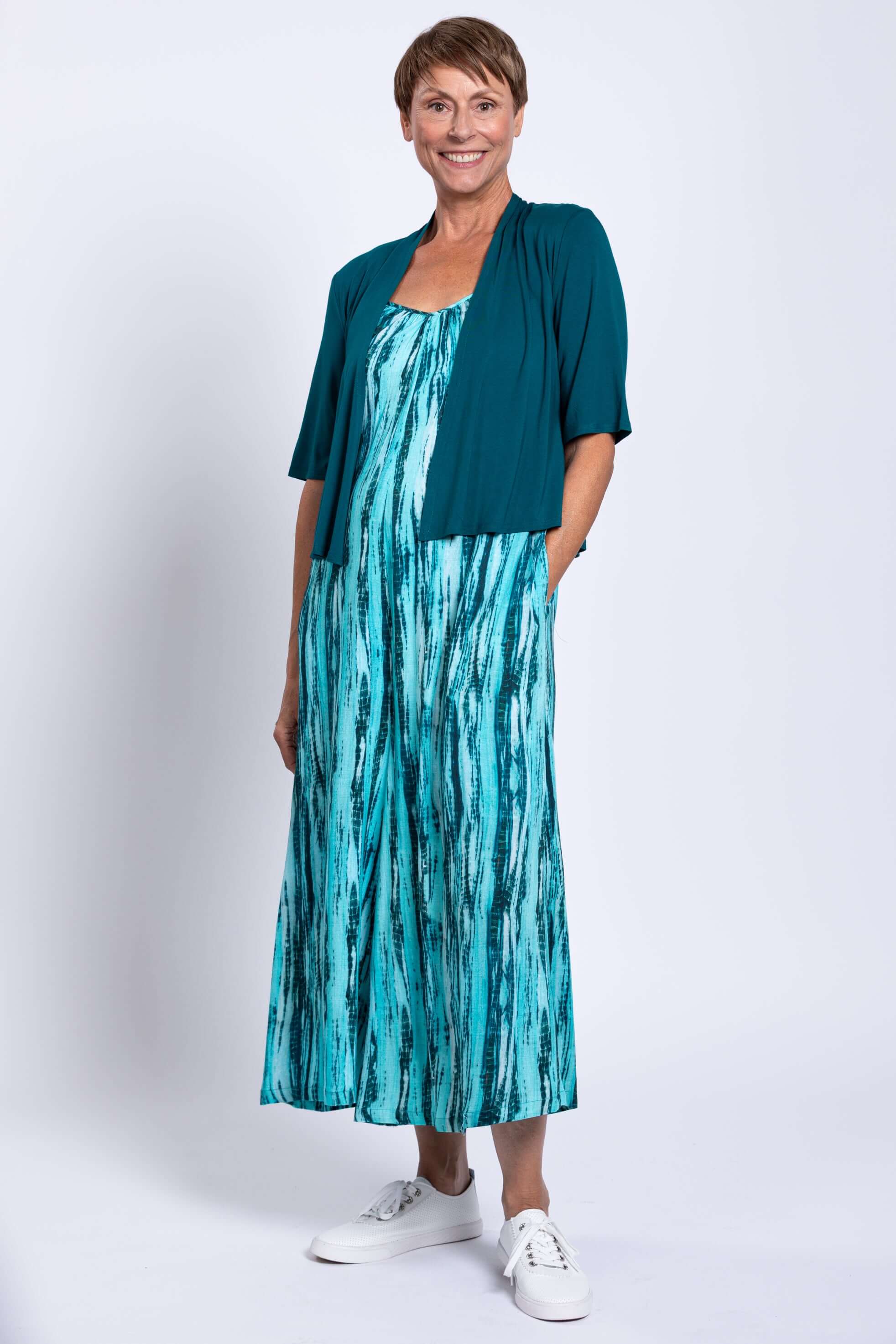Joanna Jumpsuit, Teal Tie Dye, Linen Bamboo - Image 3
