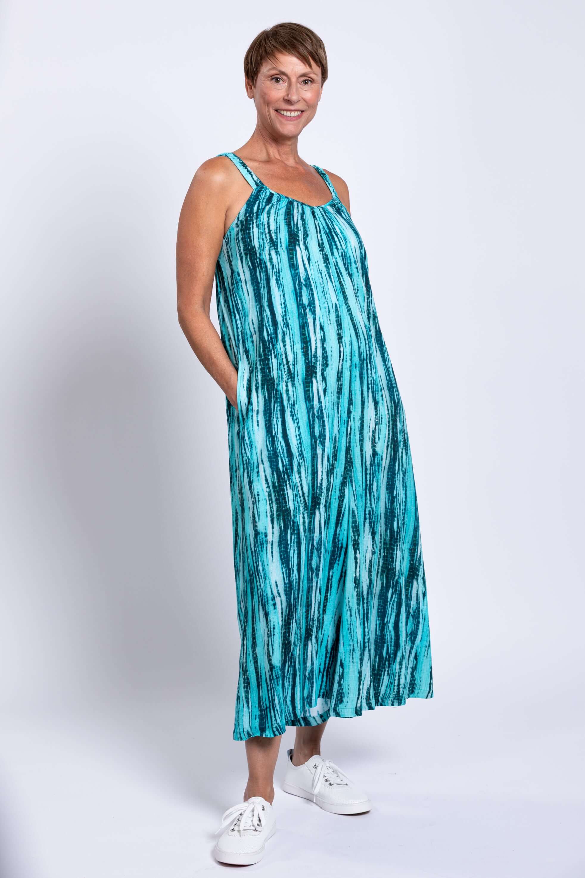 Joanna Jumpsuit, Teal Tie Dye, Linen Bamboo - Image 6