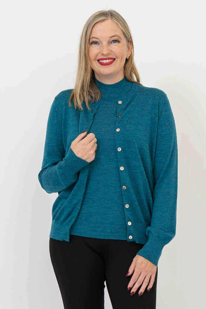 Kitten Cardigan, Soft Teal, Merino Wool