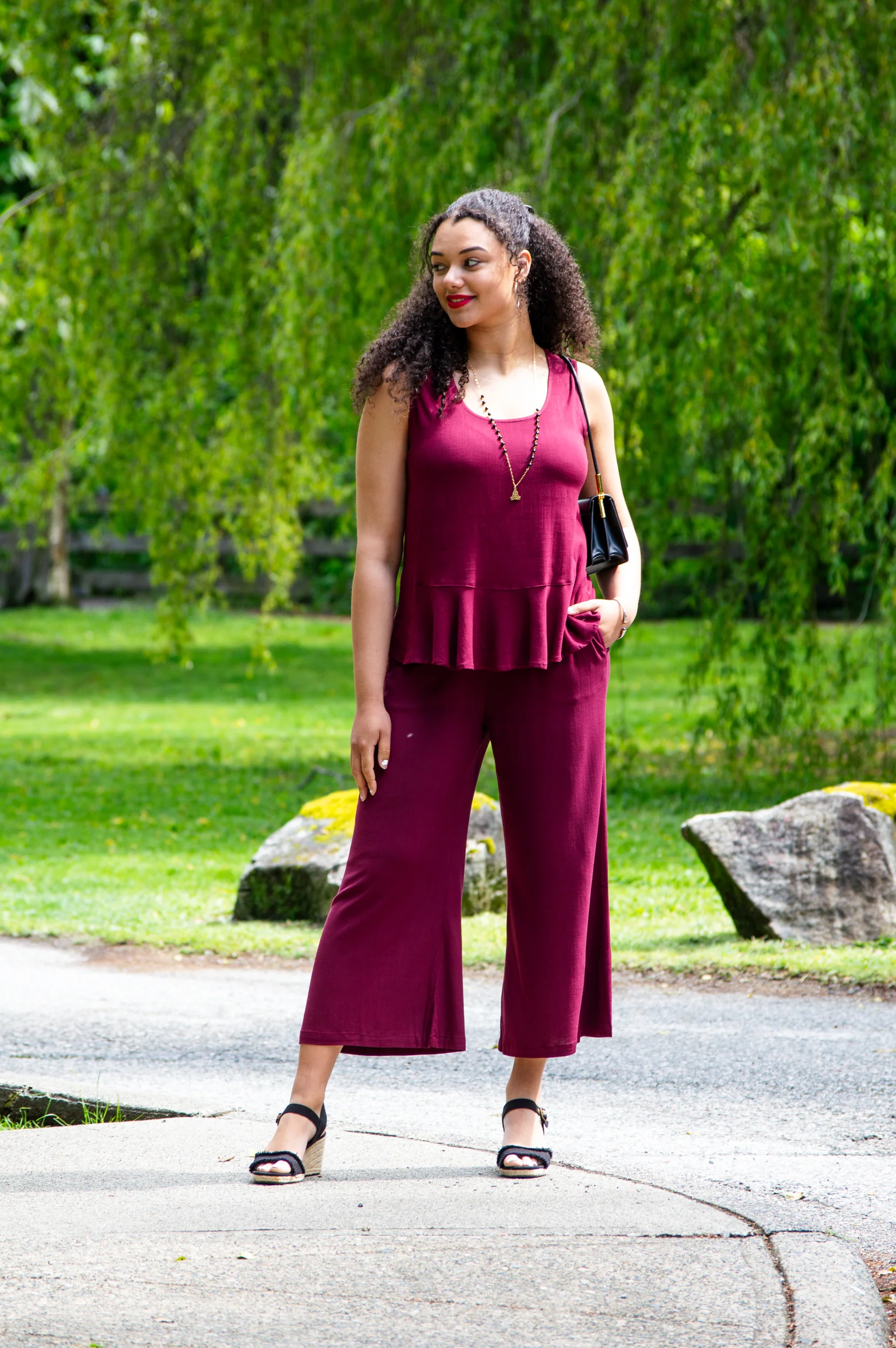 Landon Capri, Burgundy, Linen Bamboo - Final Sale - Image 2