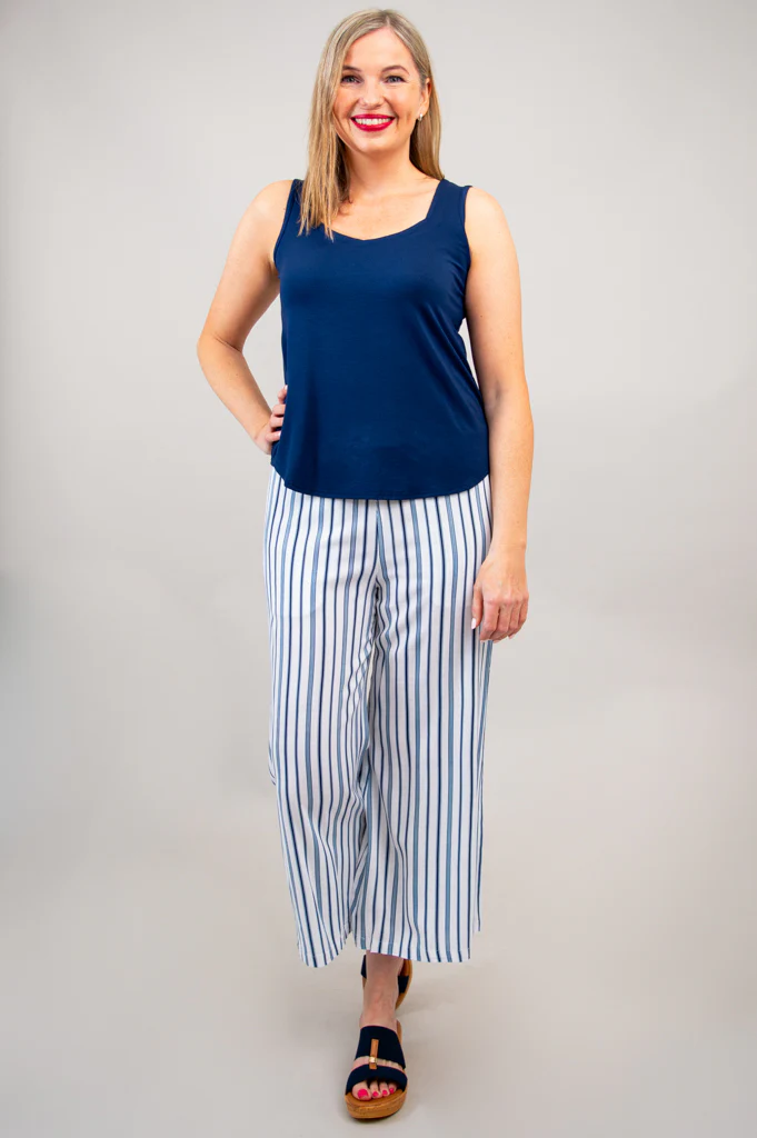 Landon Capri, Indigo Stripe, Linen Bamboo - Final Sale - Image 2