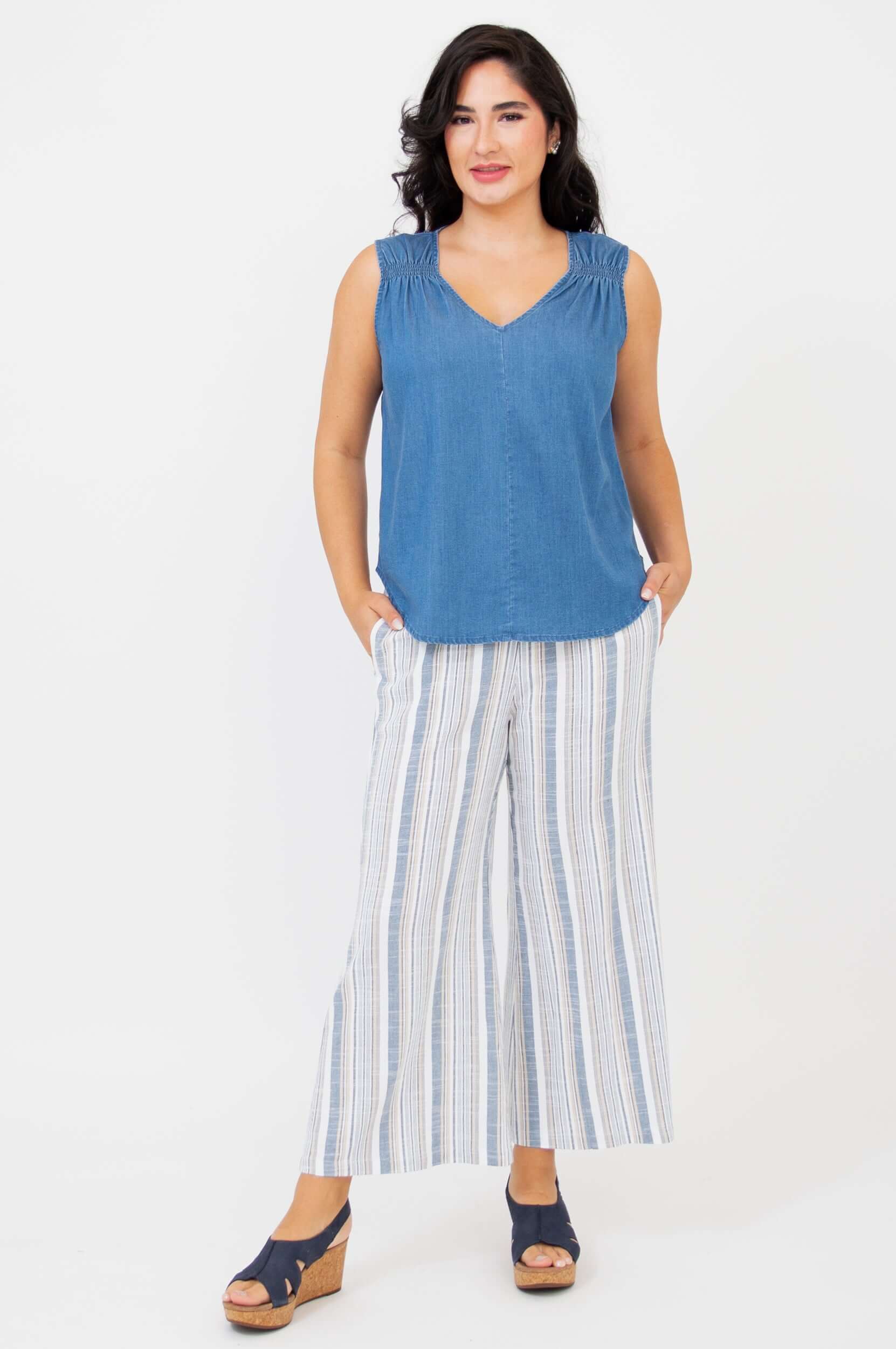 Landon Capri, Sand Stripe, Linen Bamboo - Image 2
